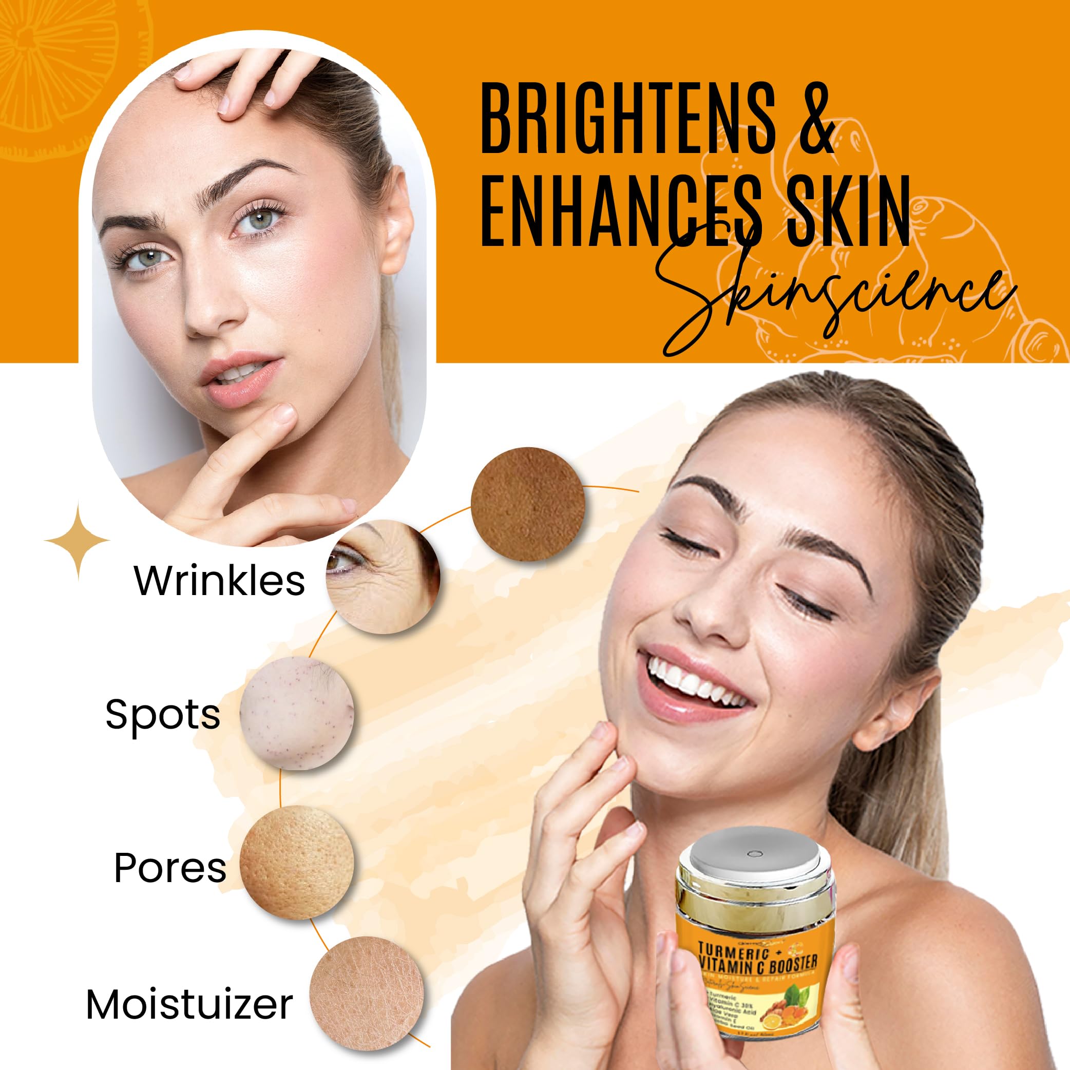 Dermaxgen Turmeric + 30% Vitamin C Face Glow Booster Moisturizer & Skin Repairing Cream - With Hyaluronic Acid, Organic Ingredie