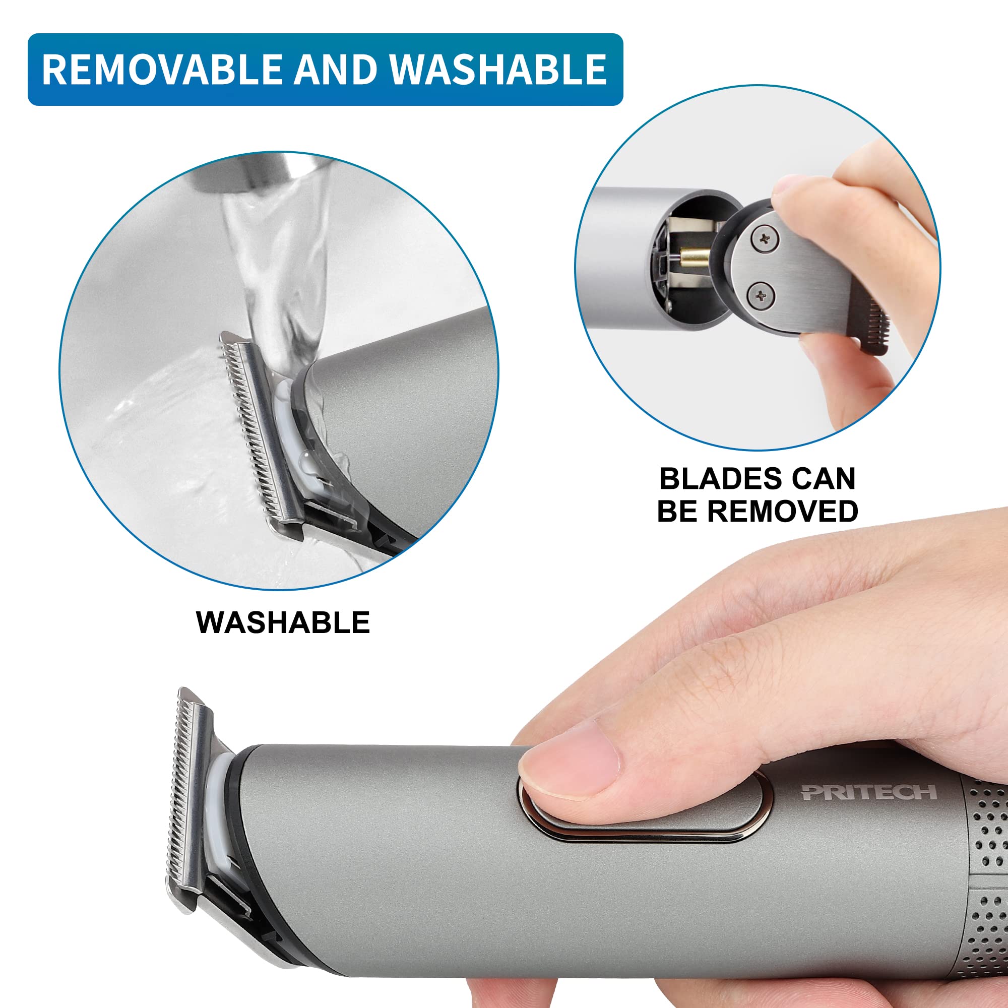 Pritech Hair Trimmer For Men, Electric Groin Hair Trimmer, Rechargeable Hair Clippers, Cordless Men'S Beard Trimmer, Waterproof