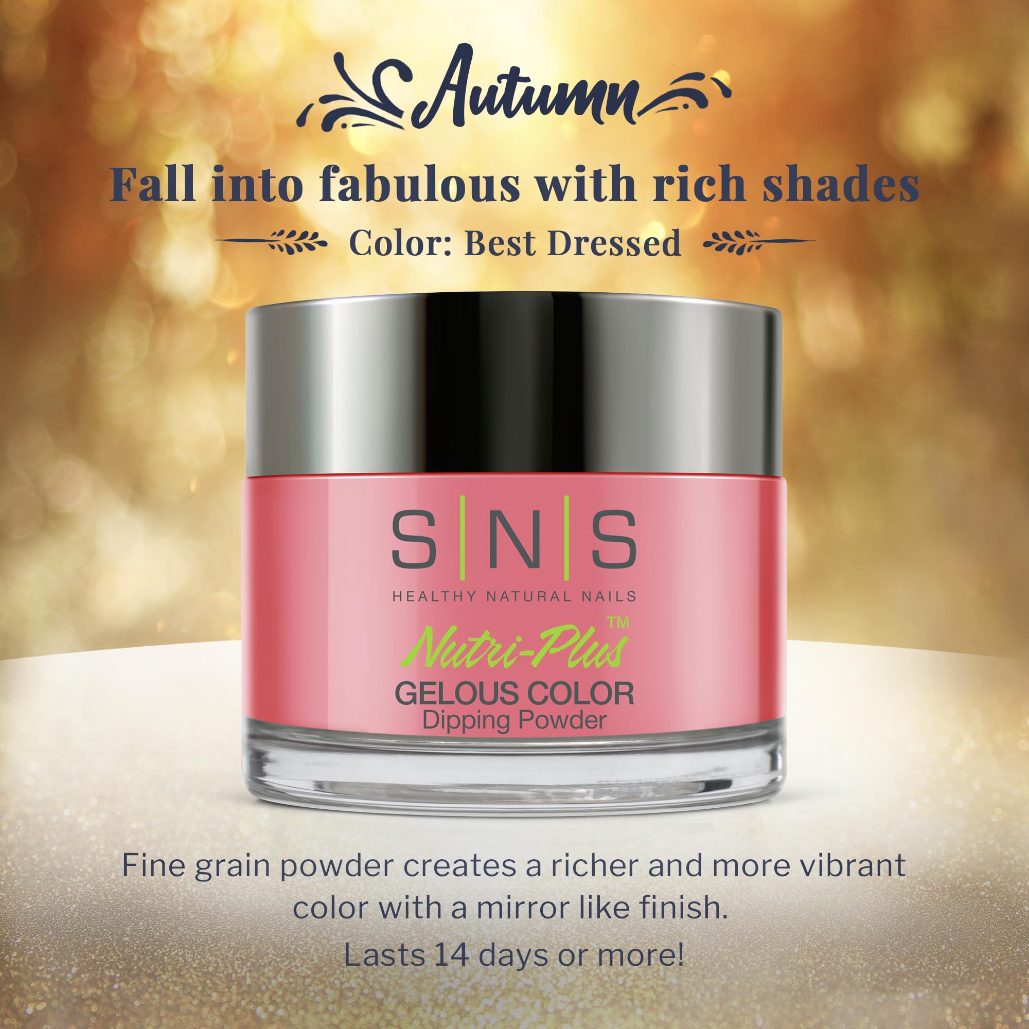 Sns Nail Dip Powder, Gelous Color Dipping Powder - Best Dressed (Pink) - Long-Lasting Acrylic Nail Color Lasts 14 Days - Low Odo