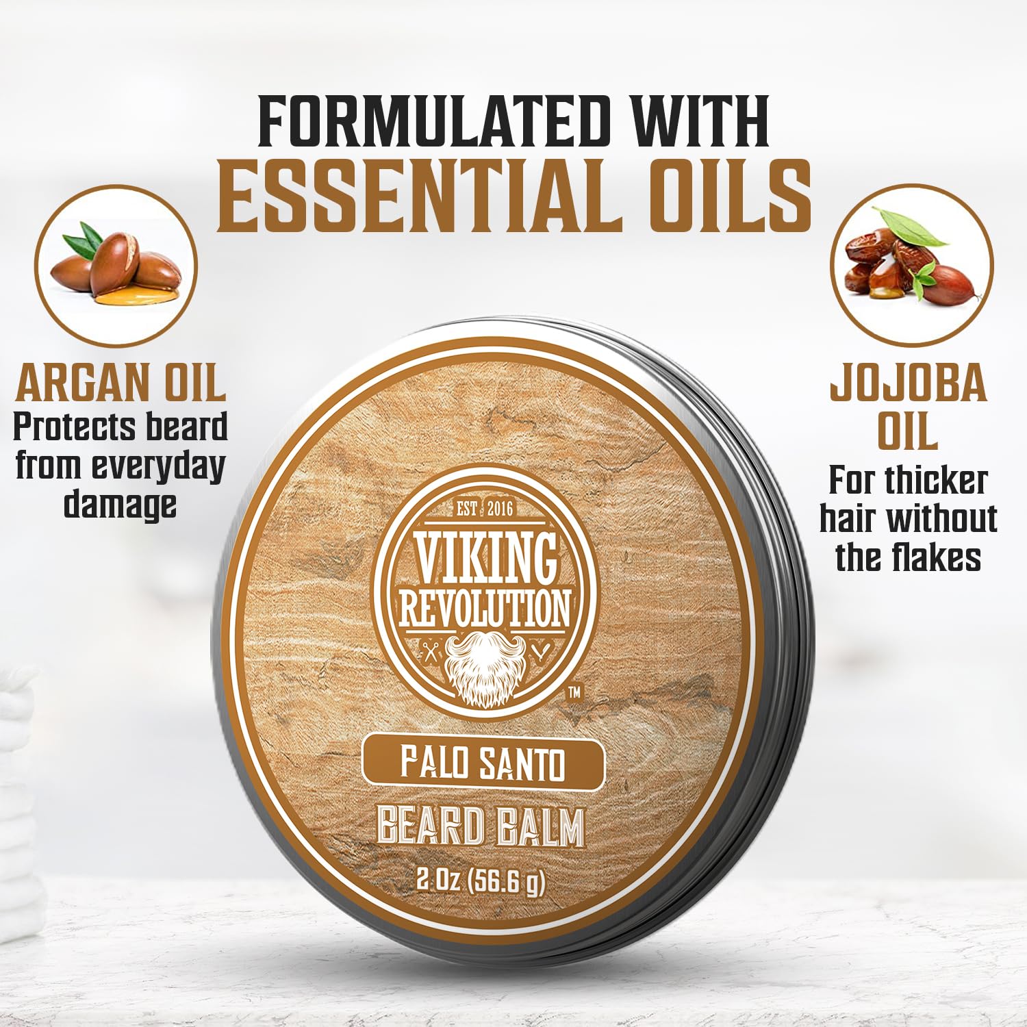 Viking Revolution Palo Santo Beard Balm For Men - Beard Butter For Men With Argan Oil And Jojoba Oil - Beard Softener And Beard