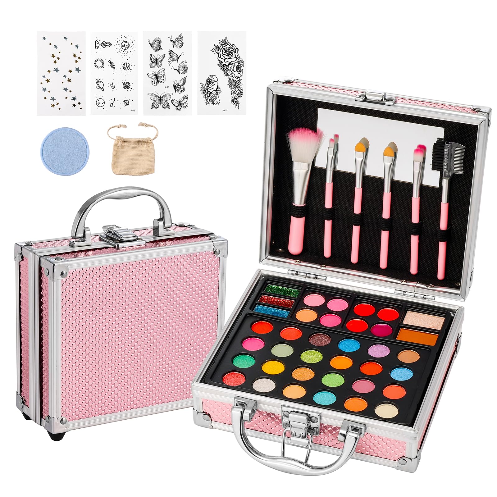 Anpro All-In-One Makeup Carry Case with Pro Teen Makeup Set, Full Starter Cosmetics Kit with Makeup Brushes, Eye Shadows Palette