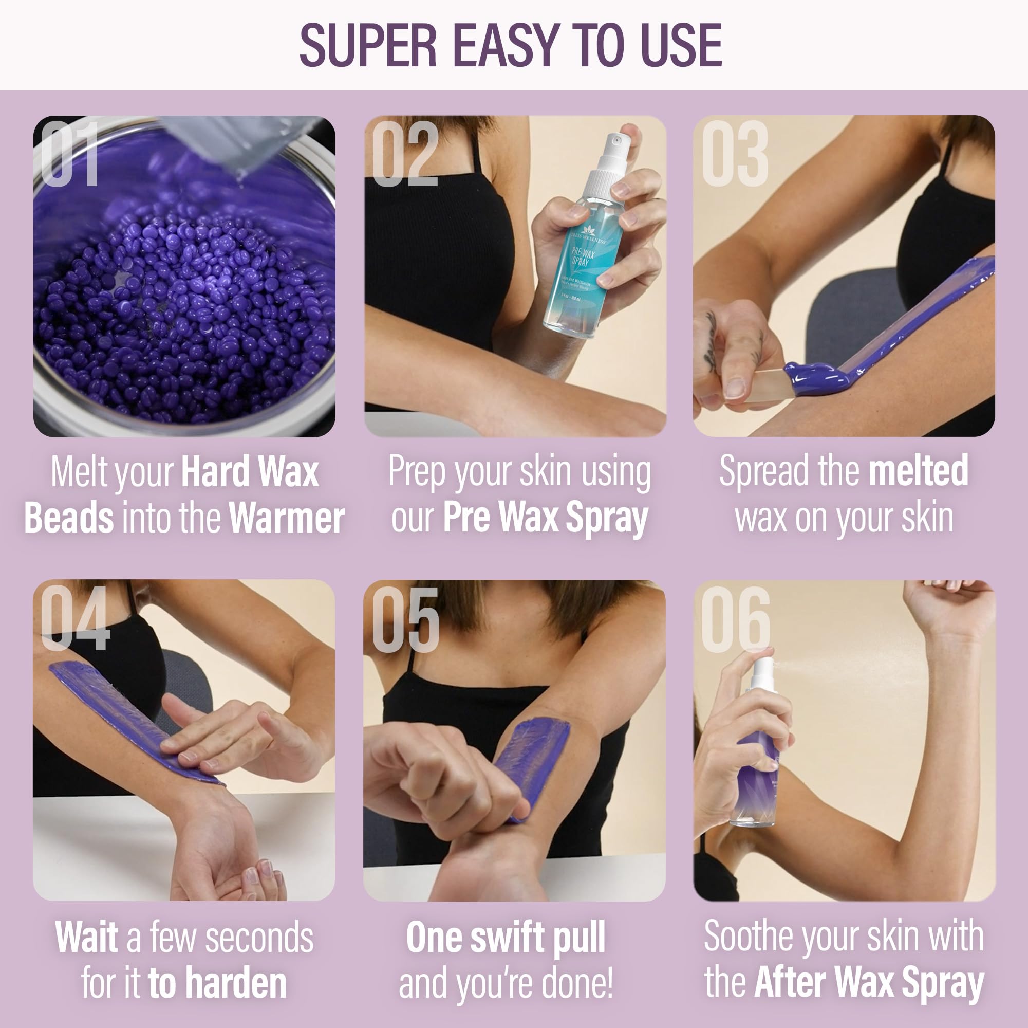 Tress Wellness Waxing Kit For Brazilian Wax - Easy To Use - For Sensitive Skin - Digital Display, Misty Lilac
