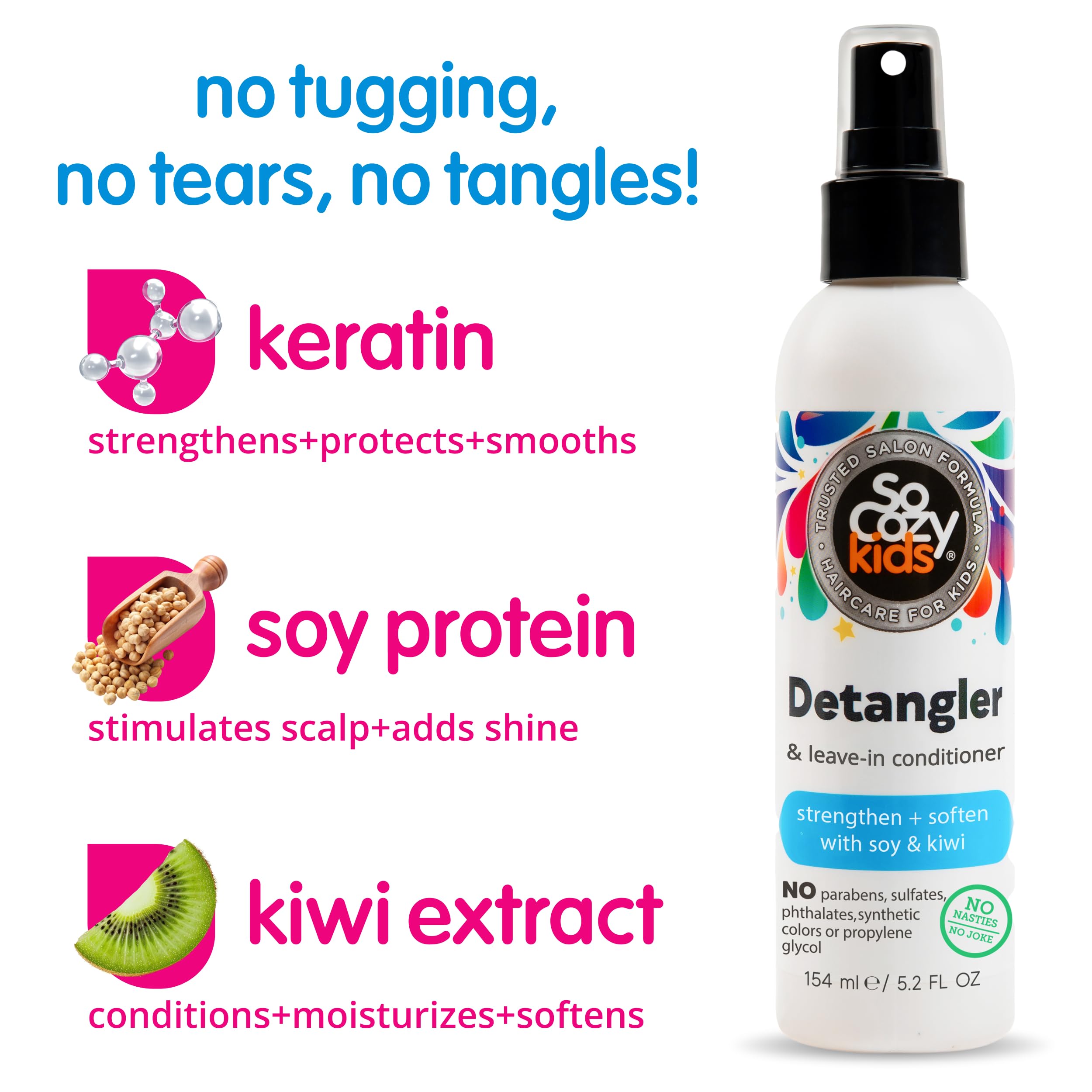 Socozy Detangler Leave-In Conditioner Spray For Kids Hair Strengthens And Softens, No Parabens, Sulfates, Synthetic Colors Or Dy