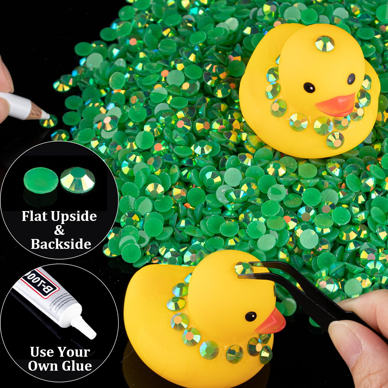 4000Pcs 4Mm Resin Rhinestones Bulk, Dark Green Ab Flatback Round Jelly Rhinestones Bedazzling Non Hotfix Crystal Gems Large Quan