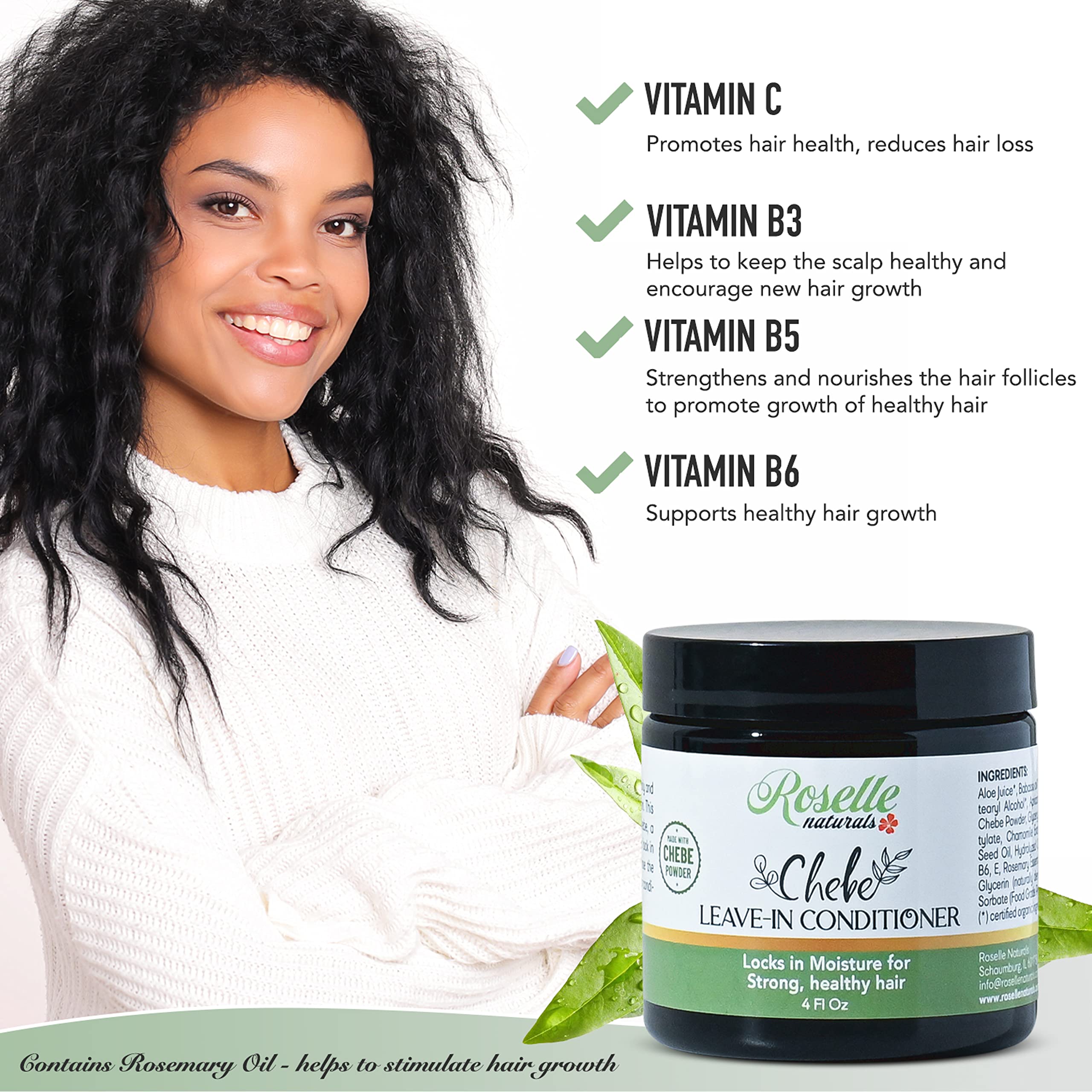 Roselle Naturals Chebe Leave-In Conditioner, Moisturizing, Hair Growth And Repair Made With Chebe Powder, Chebe Oil And Rosemary