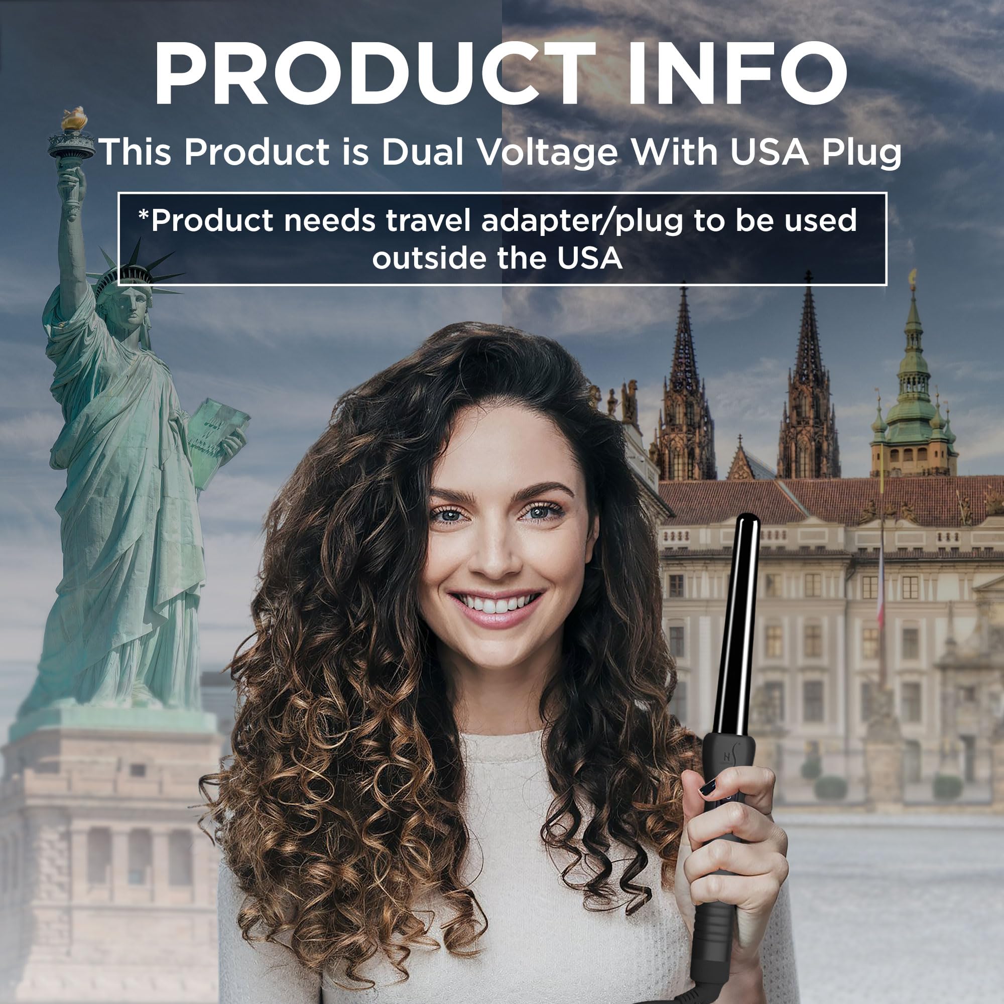 Herstyler Grande Ceramic Curling Wand - 1 Inch Dual Voltage For Long And Short Hair - Negative Ions (Black)