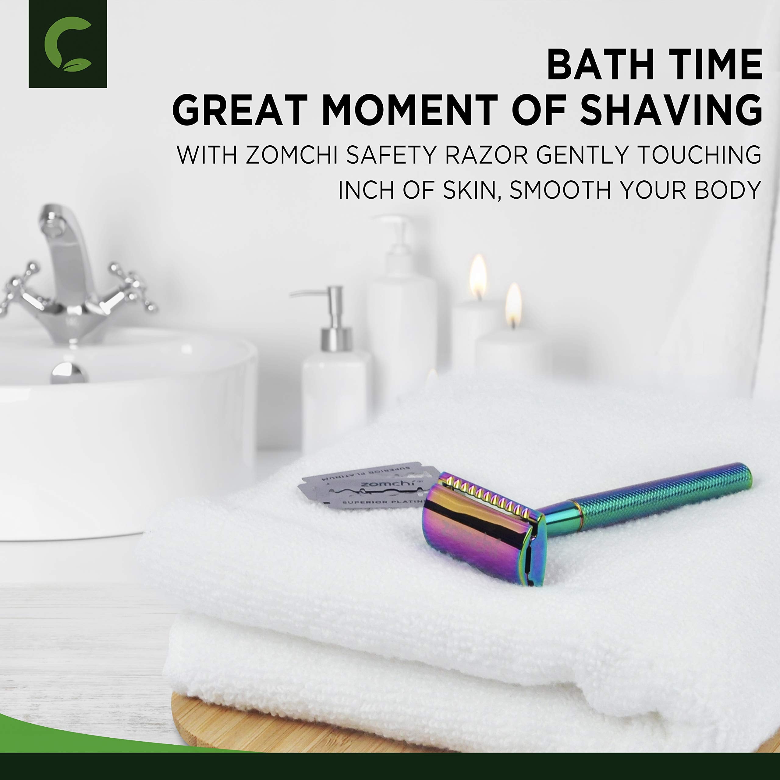 Safety Razor For Women,Safety Razor With 5 Blades,Women Razor With A Delicate Box,Free Of Plastic (Stand Style Rainbow Razor)