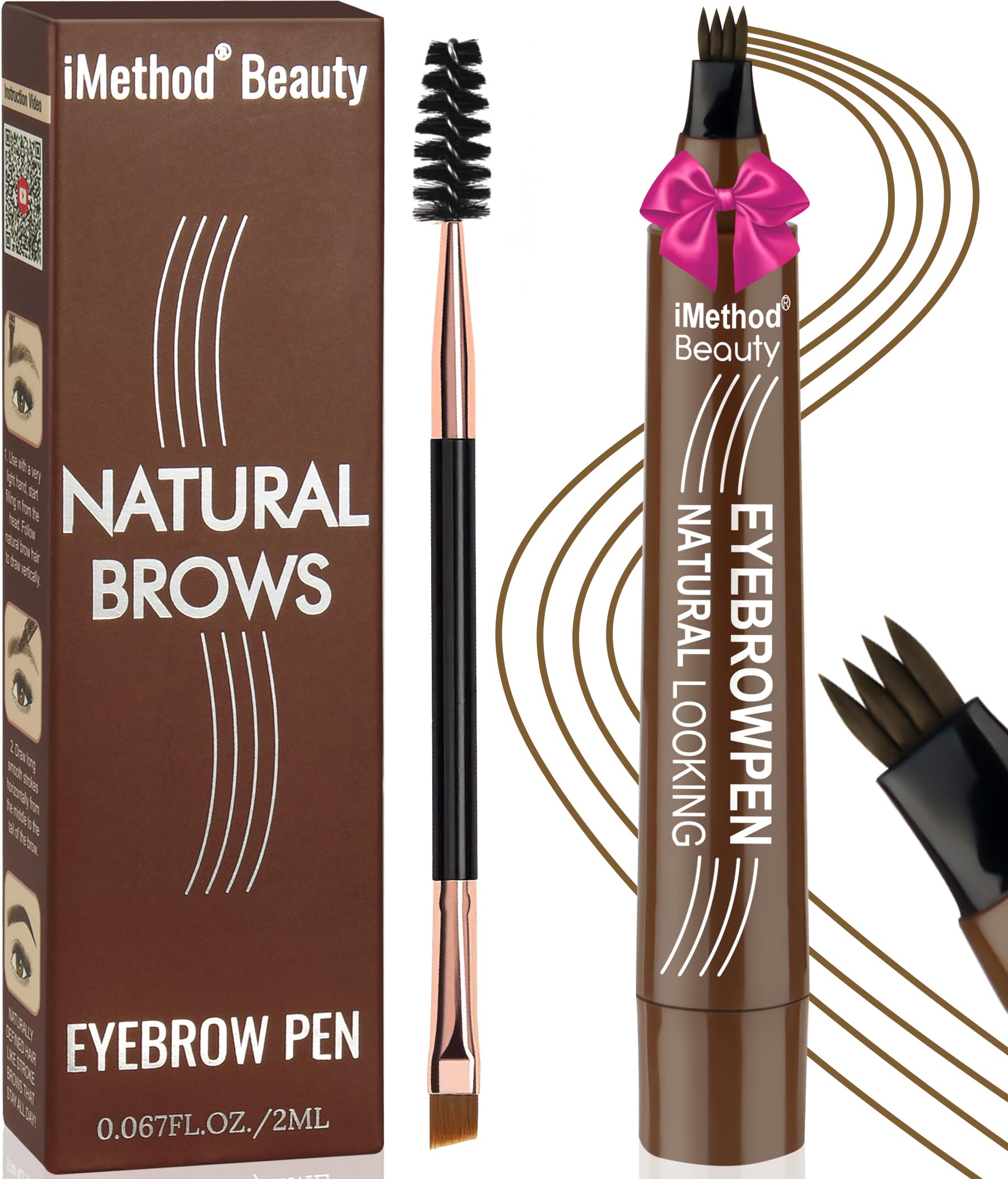 iMethod Eyebrow Pen - Eyebrow Pencil Magical Upgraded Eye Brow Pencils for Women with 4 Fork Tip & Spoolie Brush for Hair-Like D