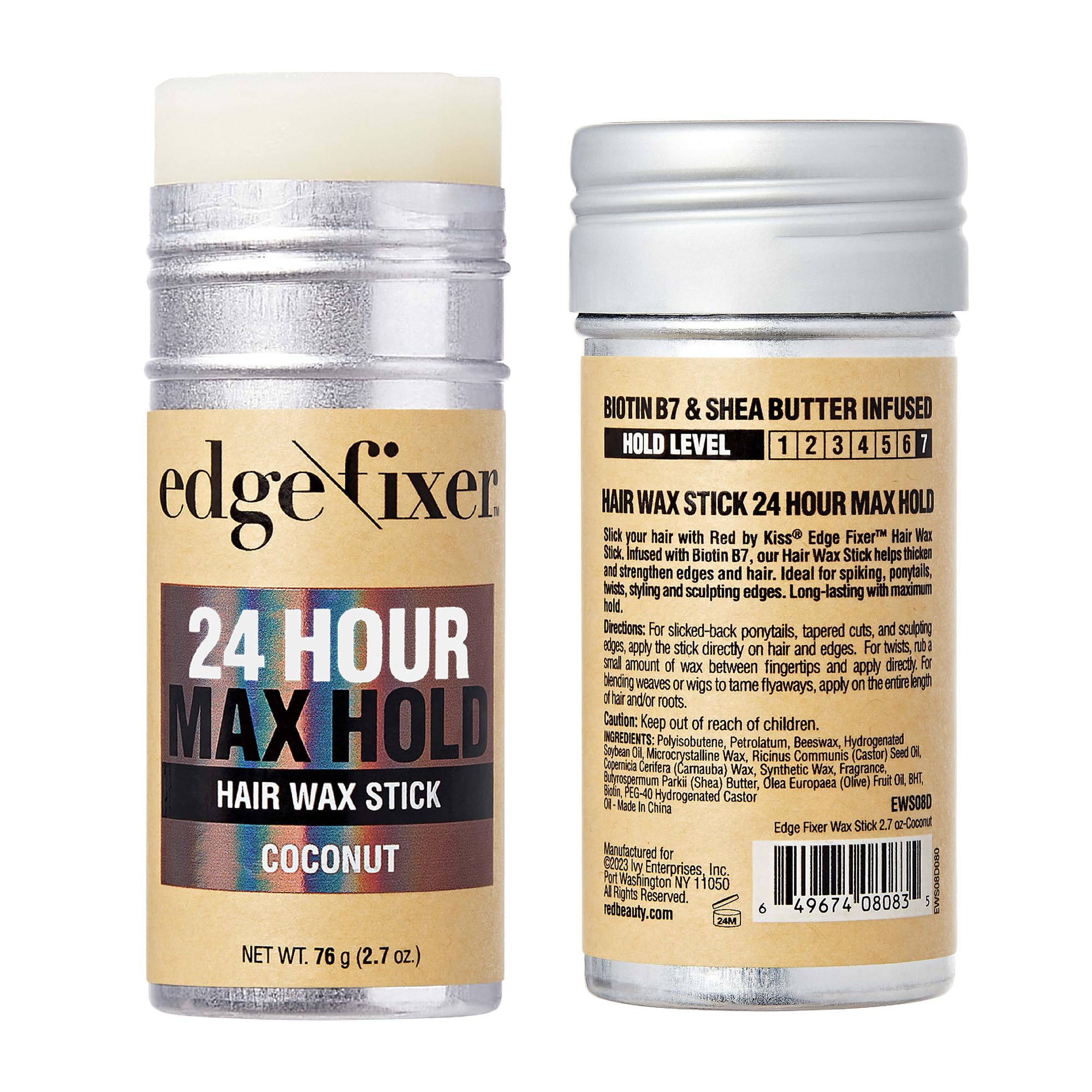 Red By Kiss Hair Wax Stick 24Hr Max Hold Edge Fixer Edge Control Pomade Non-Sticky, Non-Oily Flake Free Hair Styling Wax 2.7 Oz.