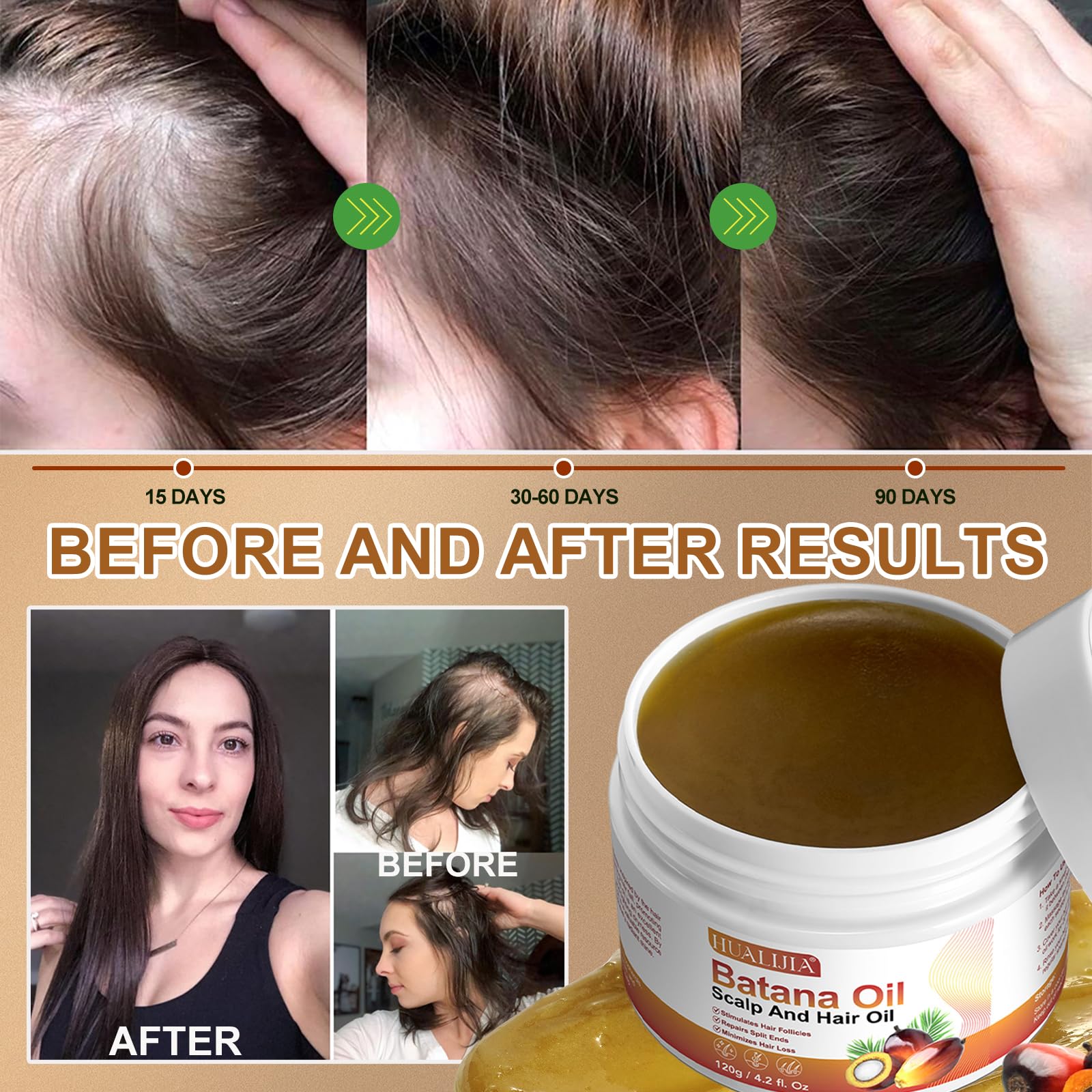 'Hualijia Raw Batana Oil For Hair Growth, Organic Dr. Sebi From Honduras - Prevent Hair Loss, Eliminates Split Ends And Enhance