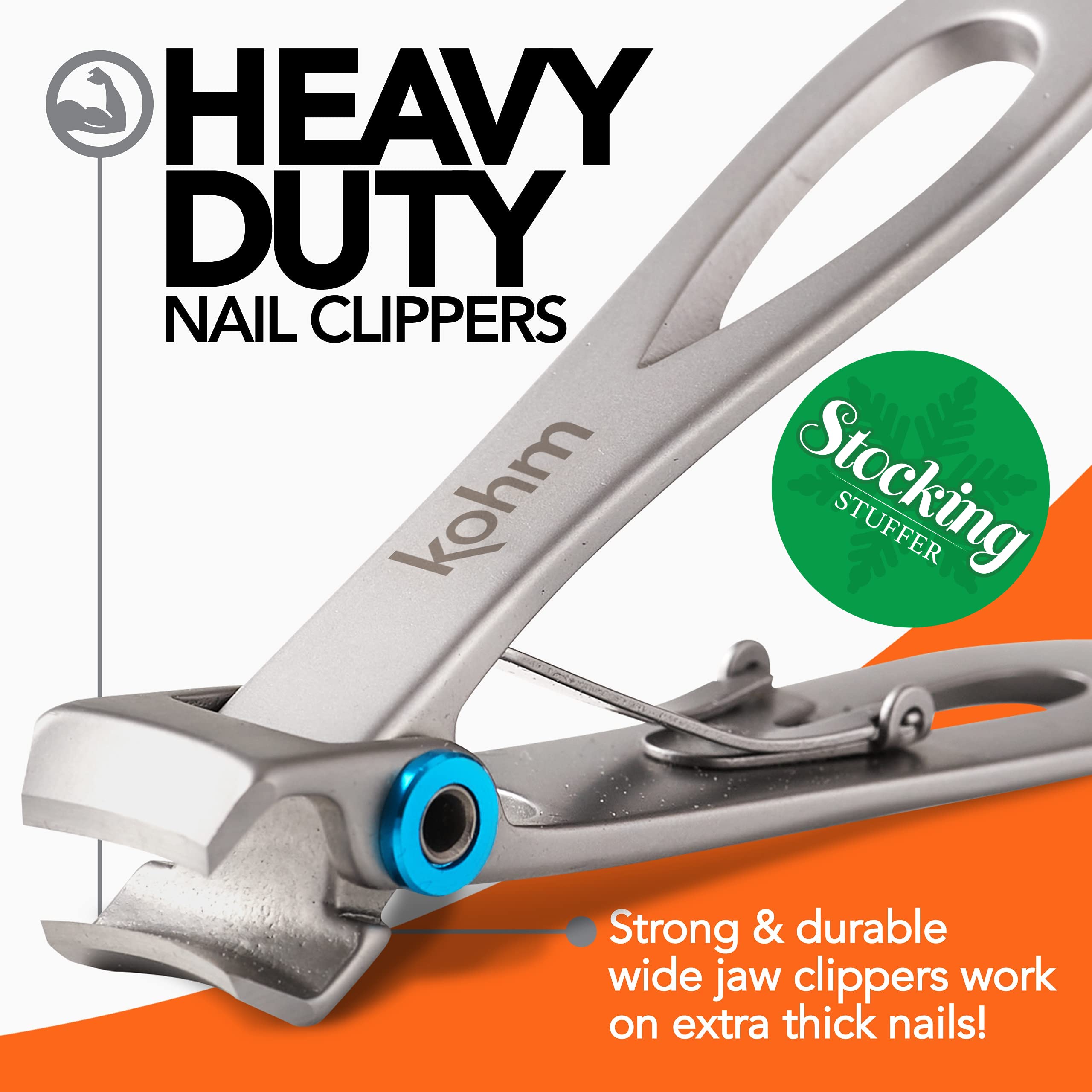 Kohm Nail Clippers For Thick Nails - Heavy Duty, Wide Mouth Professional Fingernail And Toenail Clippers For Men, Women & Senior