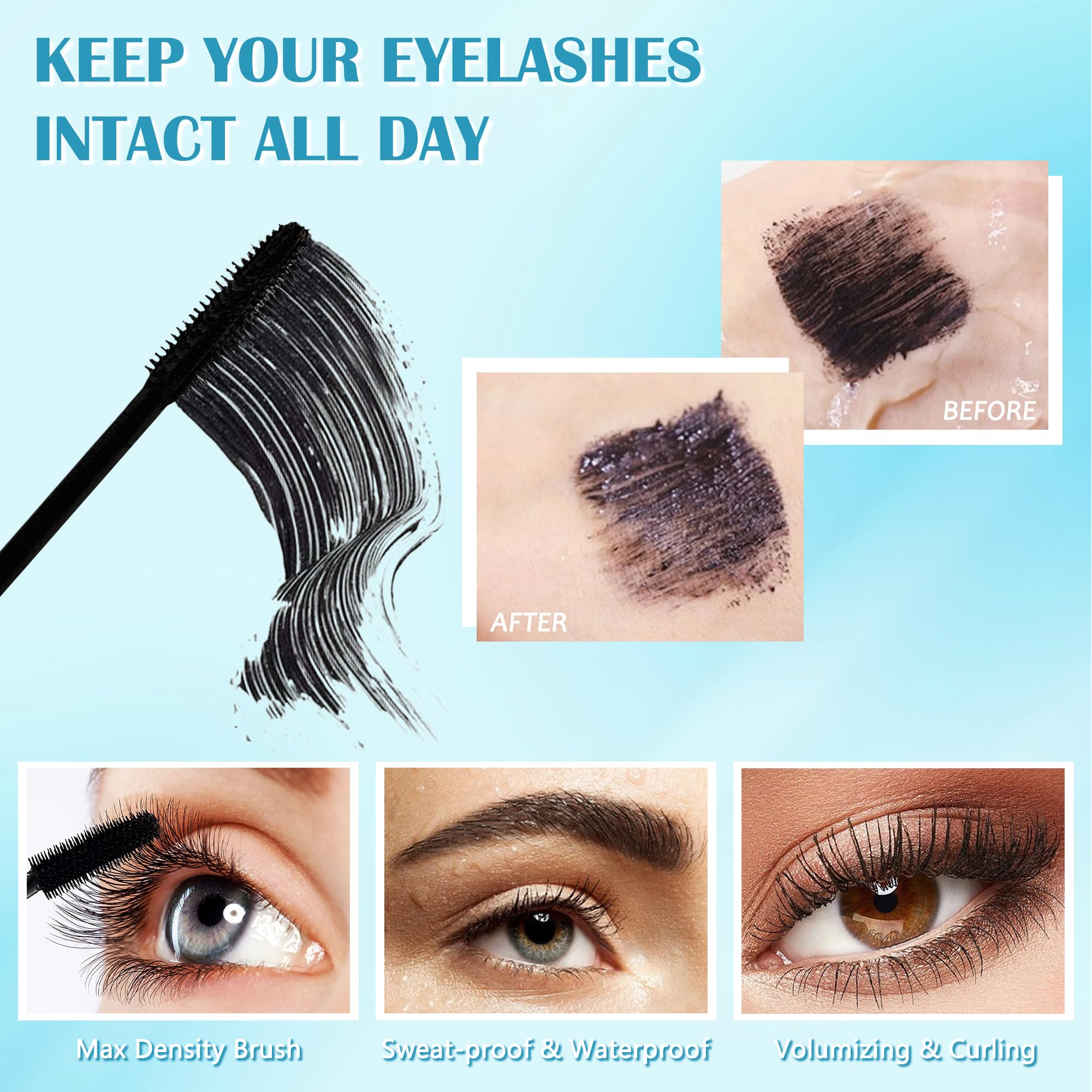 Mascara For Older Women 60 Plus, Waterproof Lengthening Mascara For Seniors With Thinning Lashes, Prime Mascara Black Volume And