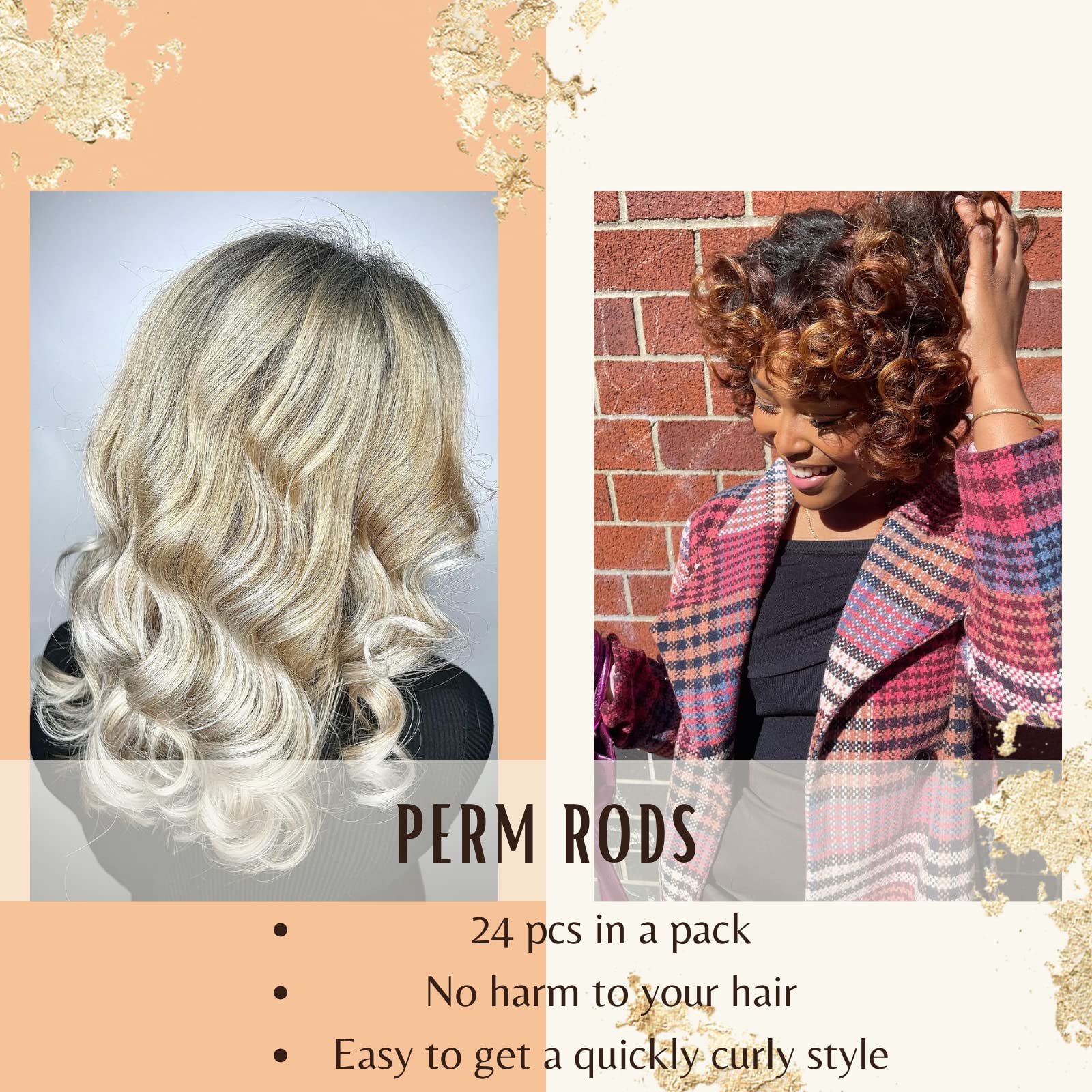 Jumbo Perm Rods,24 Pcs Black Color Perm Rods For Natural Hair Large Cold Wave Rods For Long Short Hair Hair Roller Hair Curlers