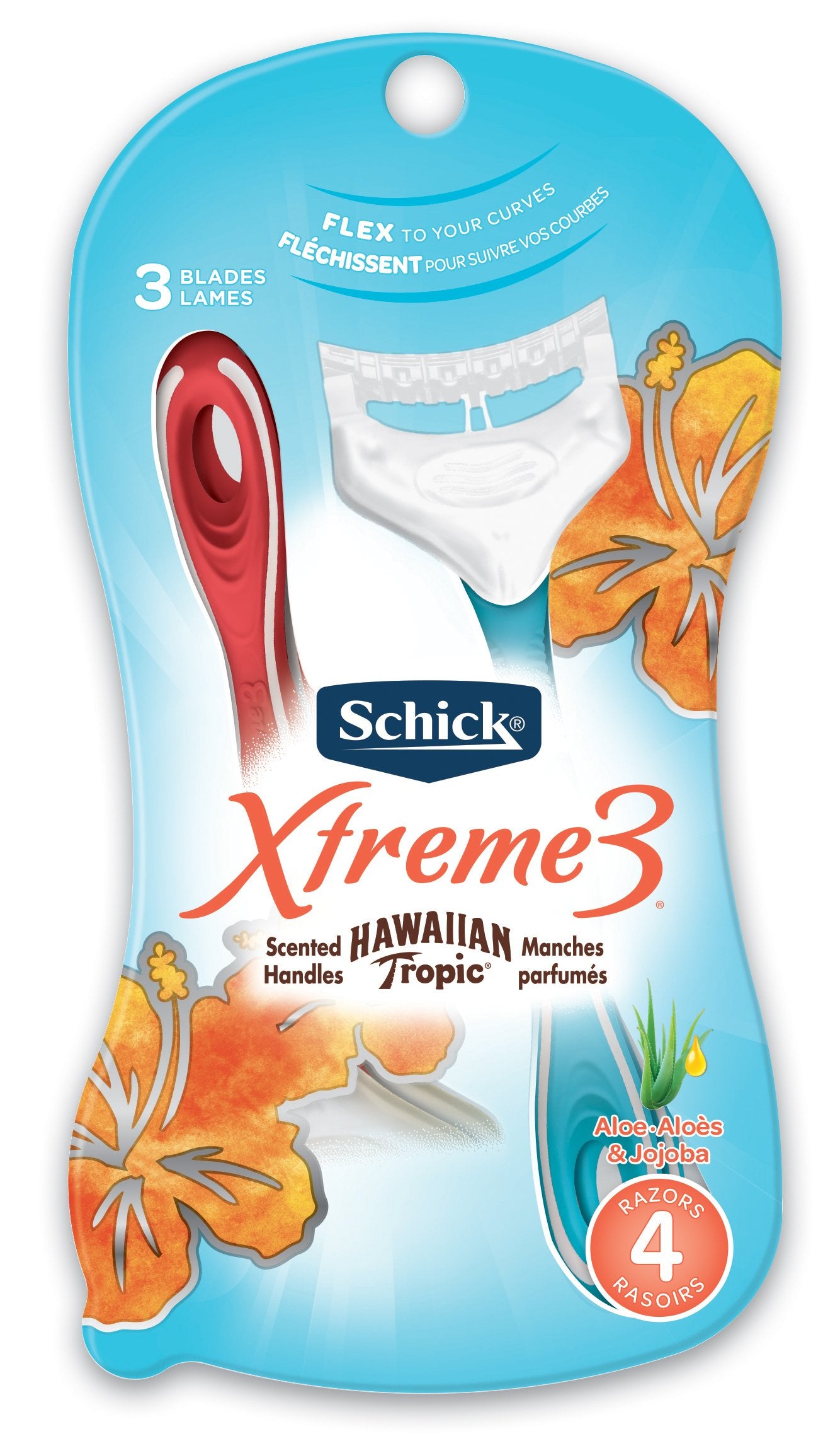 Schick Xtreme3 Women's Disposable Razors with Hawaiian Tropic Scented Handles, 4-Count (Pack of 2)