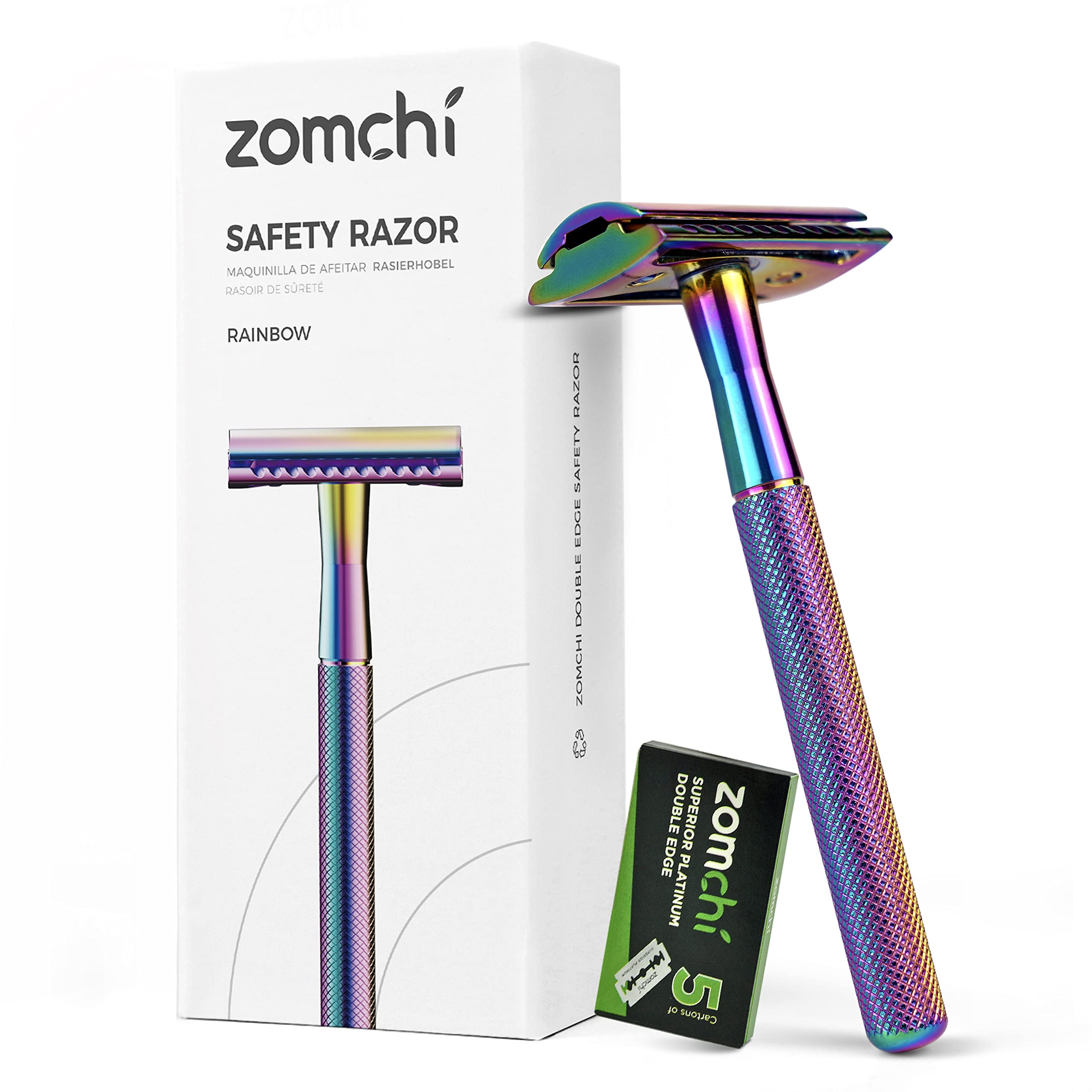 ZOMCHI Double Edge Safety Razor with 5 Safety Razor Blades, Women & Mens Safety Shaving Razor, Reusable Razor, Plastic Free - Ra