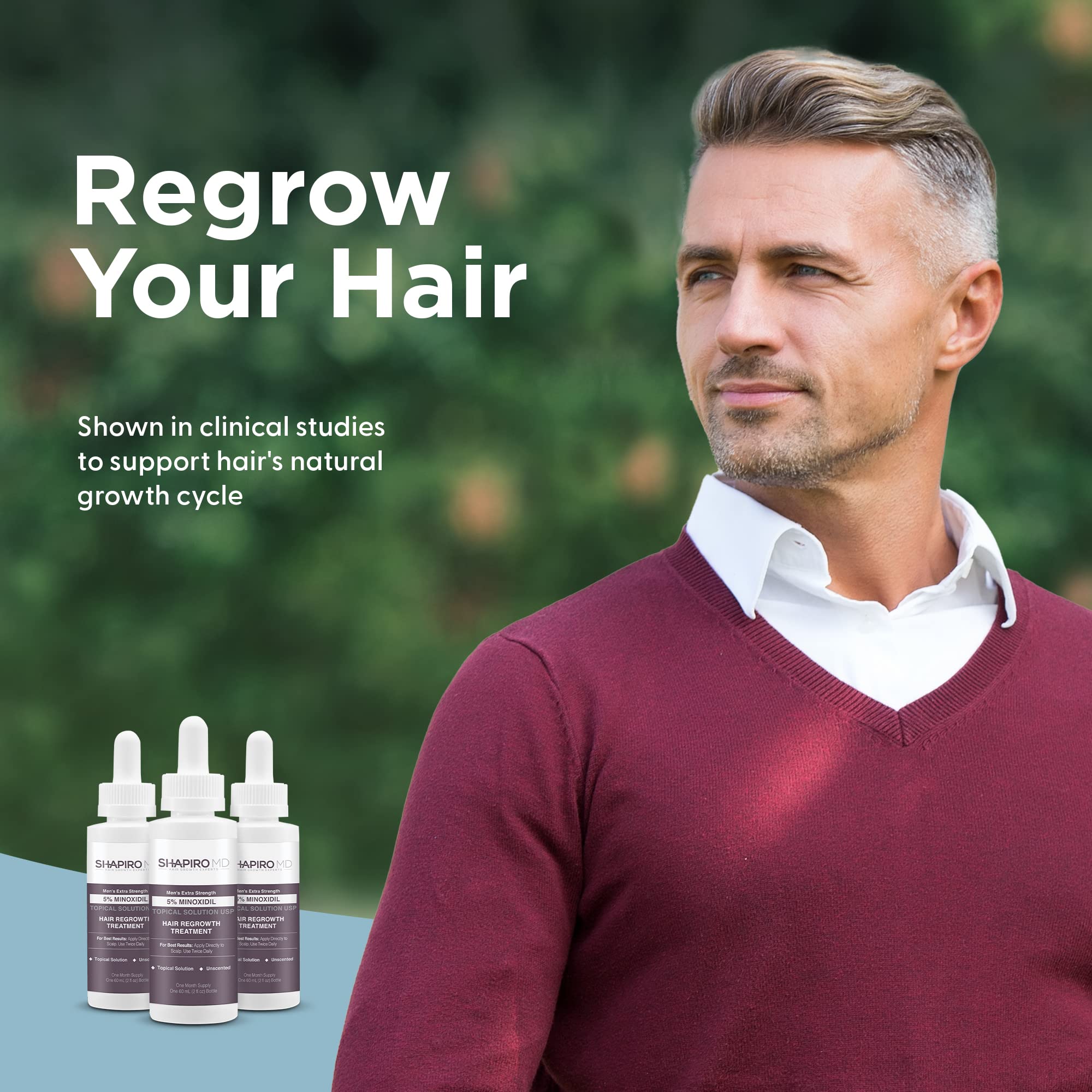 Minoxidil 5% Topical Solution For Men'S Hair Growth, Serum Promotes Hair Regrowth By Reactivating Hair Follicles | Shapiro Md, 1