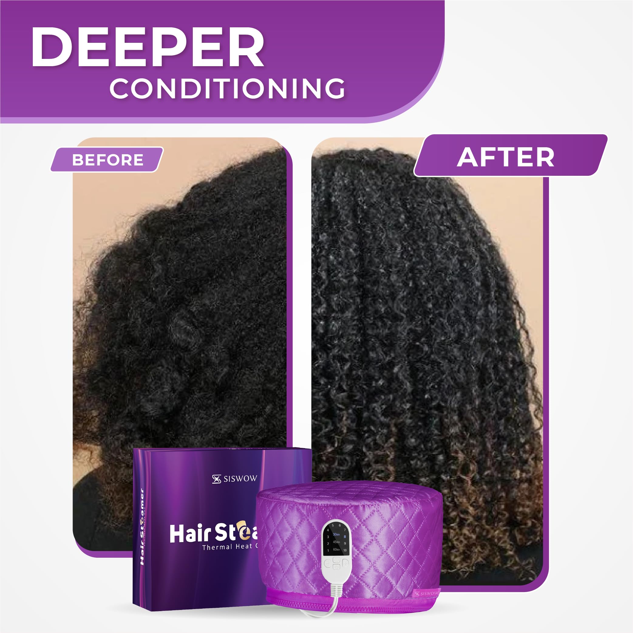 Hair Steamer For Deep Conditioning W/10-Level Heats Up Quickly, Heating Cap For Deep Conditioner - Thermal Steam Cap For Black H