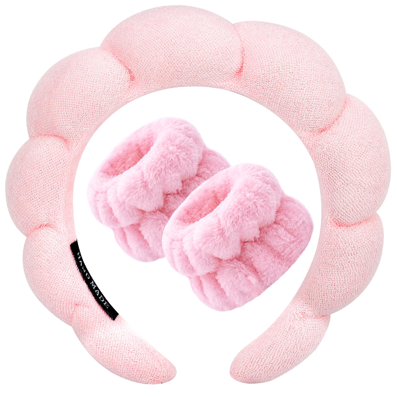 Zkptops Spa Headband For Washing Face Wristband Set Sponge Makeup Skincare Headband Wrist Towels Bubble Soft Get Ready Hairband