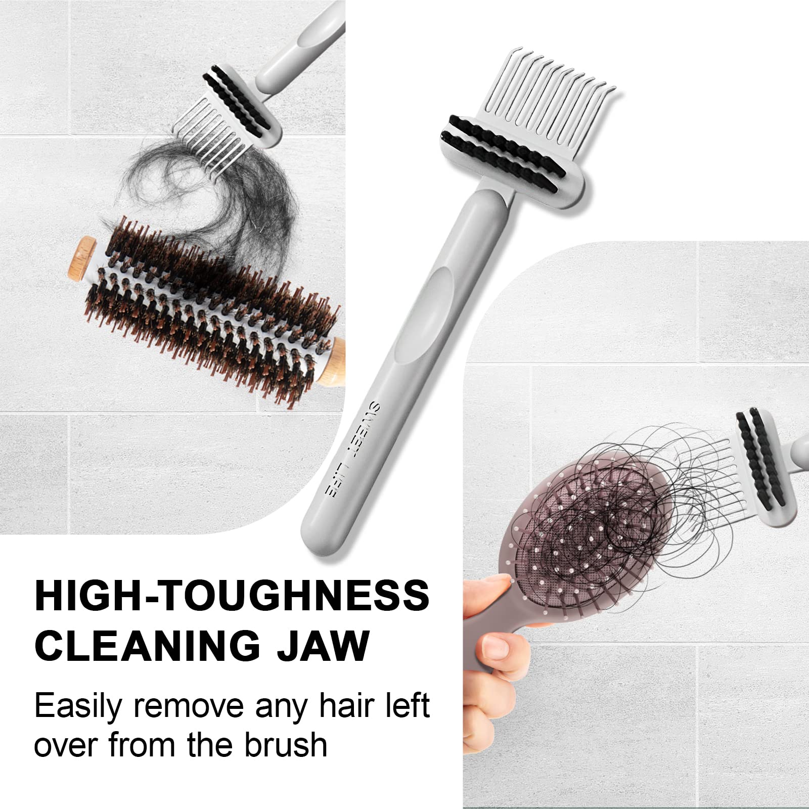 Rhos 2-In-1 Hair Brush Cleaning Tool - Comb And Brush Cleaner For Removing Hair, Dust From Home And Salon Use (1 Pack - Gray)