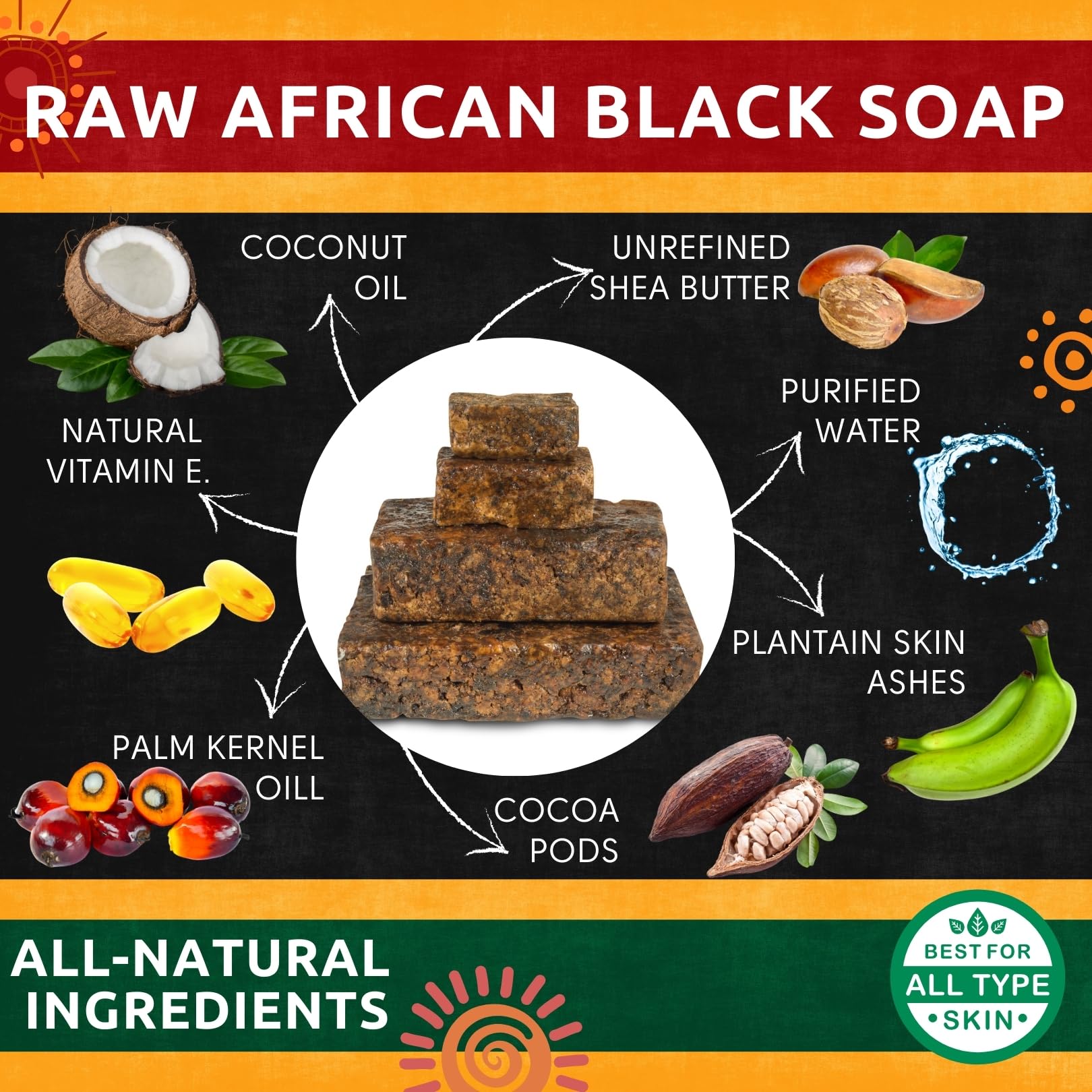 Aroma Depot Raw African Black Soap 1 Lb. 100% Natural Raw Soap For Acne, Eczema, Psoriasis, Scar Removal Face And Body Wash. Han