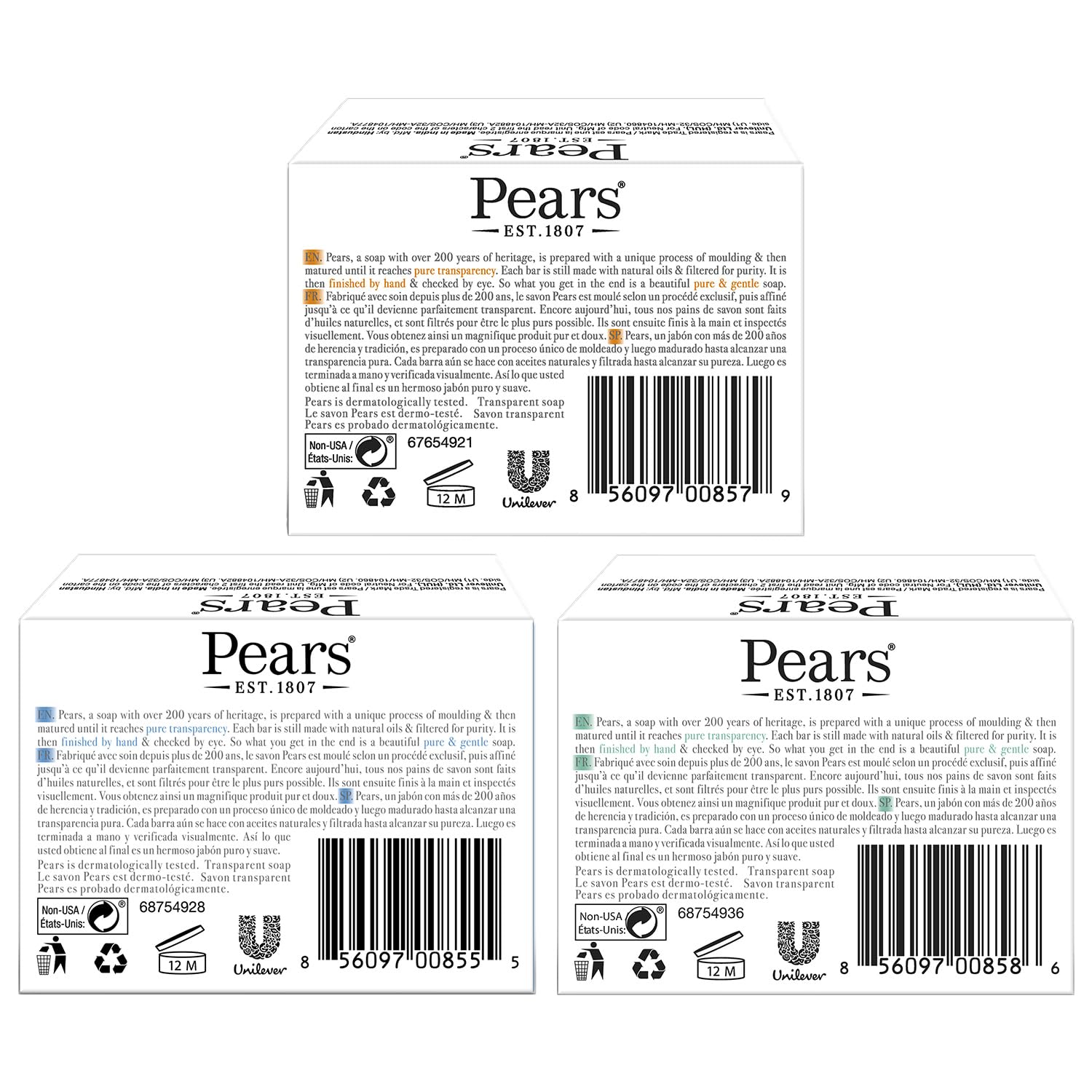 Pears Soap, Face & Body Soap, Variety 12-Pack - Pure & Gentle Transparent Bar Soap Bundle, Moisturizing Glycerin Soap For Glowin