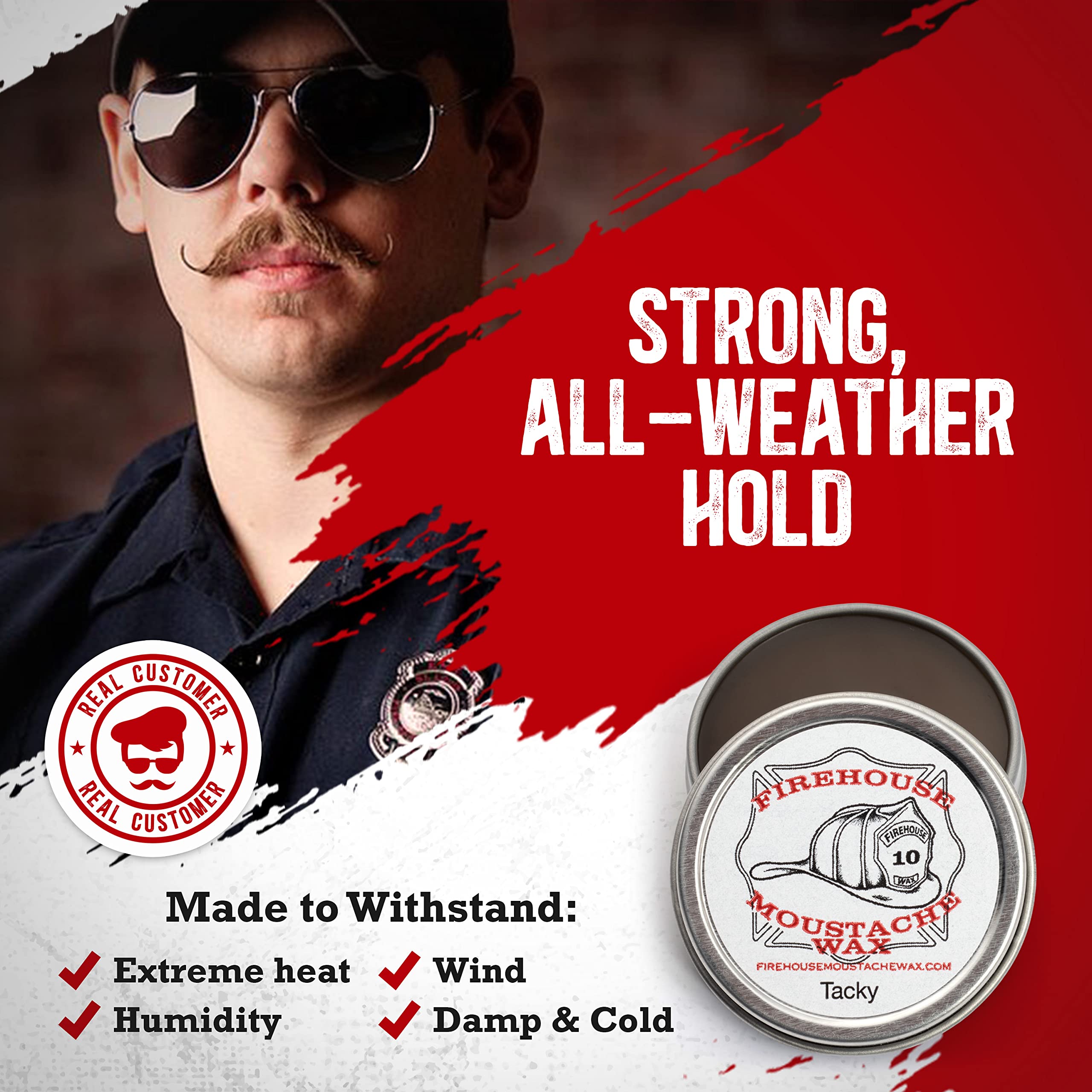Firehouse Moustache Wax Wacky Tacky - Strong Heavy-Duty Dark Mustache & Beard Wax, Naturally Scented & Colored, All-Weather Must