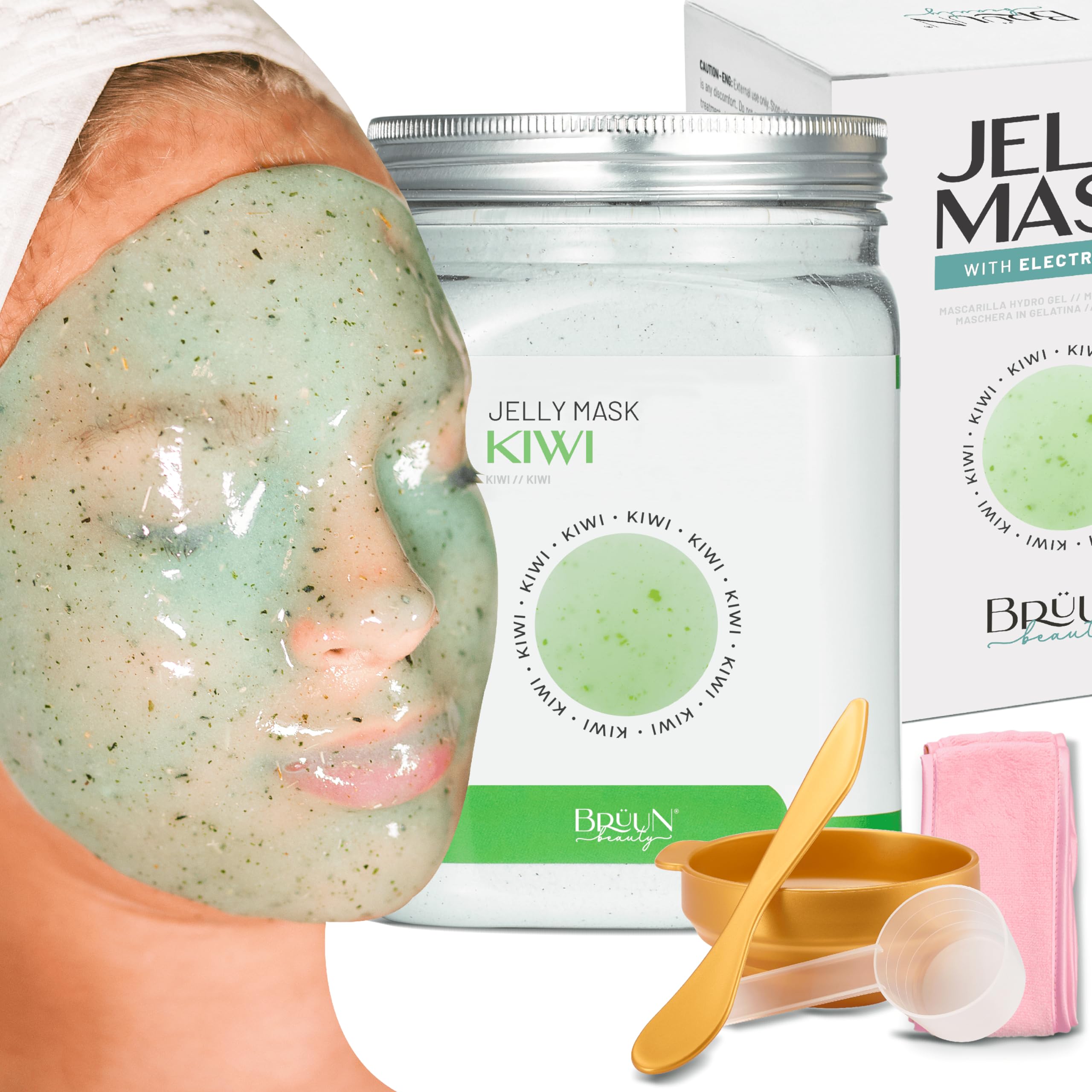 BRUN Peel-Off Kiwi Jelly Mask for Face Care - A 23 fl oz Rubber Mask Jar for 30 to 35 Treatments - A Skin Care Moisturizing Gel 