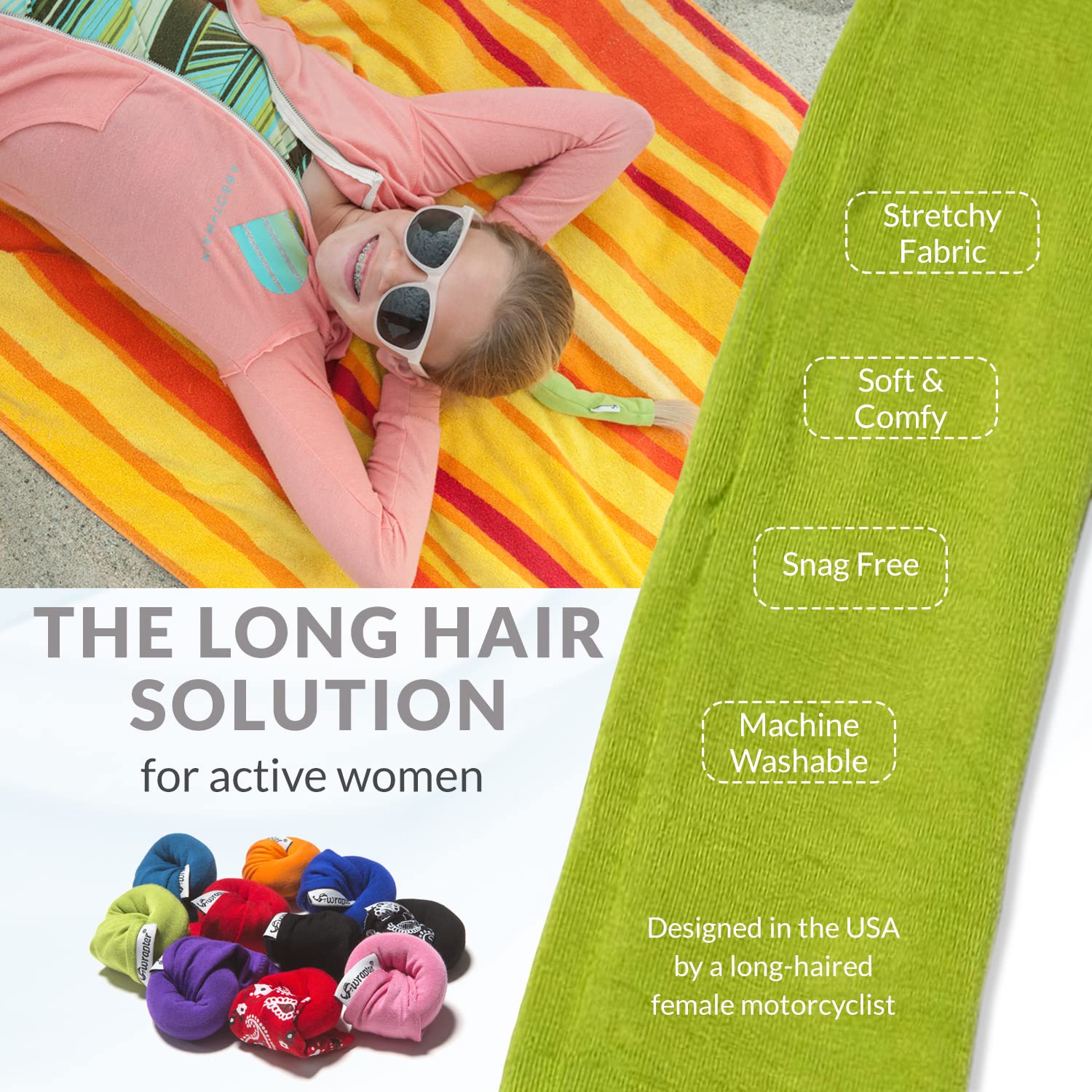 Wrapter Sports Motorcycle Ponytail Wrap Lime Green
