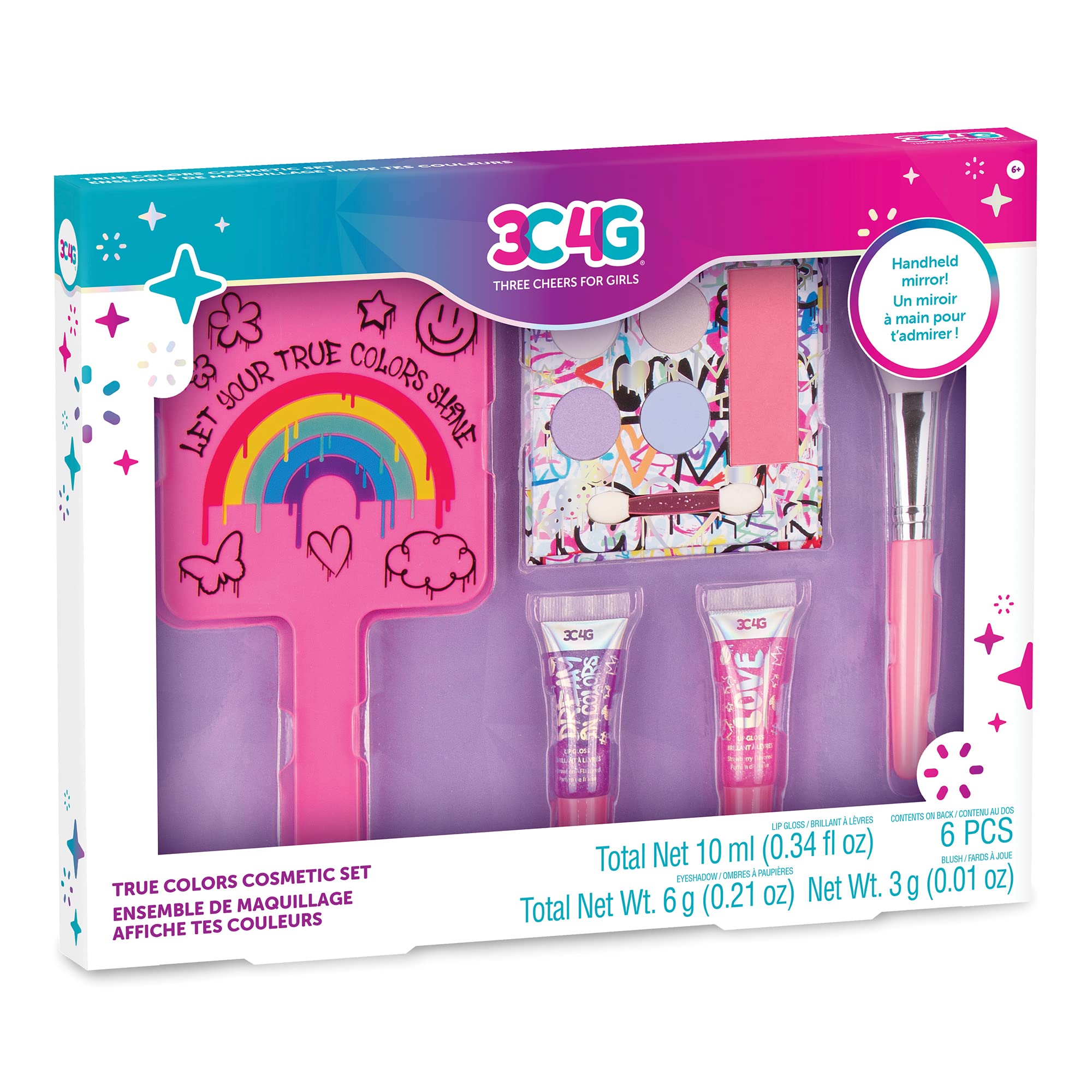 3C4G Graffiti True Colors Cosmetic Set - Graffiti Glam Makeup Kit For Girls - Kids Makeup Starter Kit With Lip Gloss, Eyeshadow,