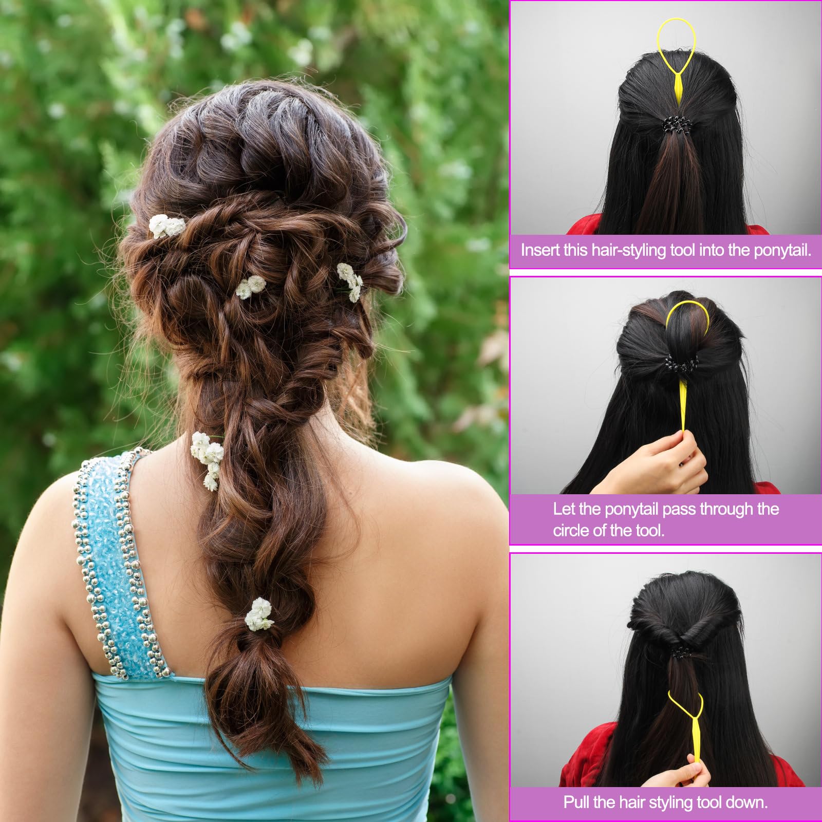 Ahier 8Pcs Topsy Tail Hair Tool, Topsy Tail, Hair Braid Accessories Ponytail Maker, French Braid Tool Topsy Tail Loop Hair Kit (
