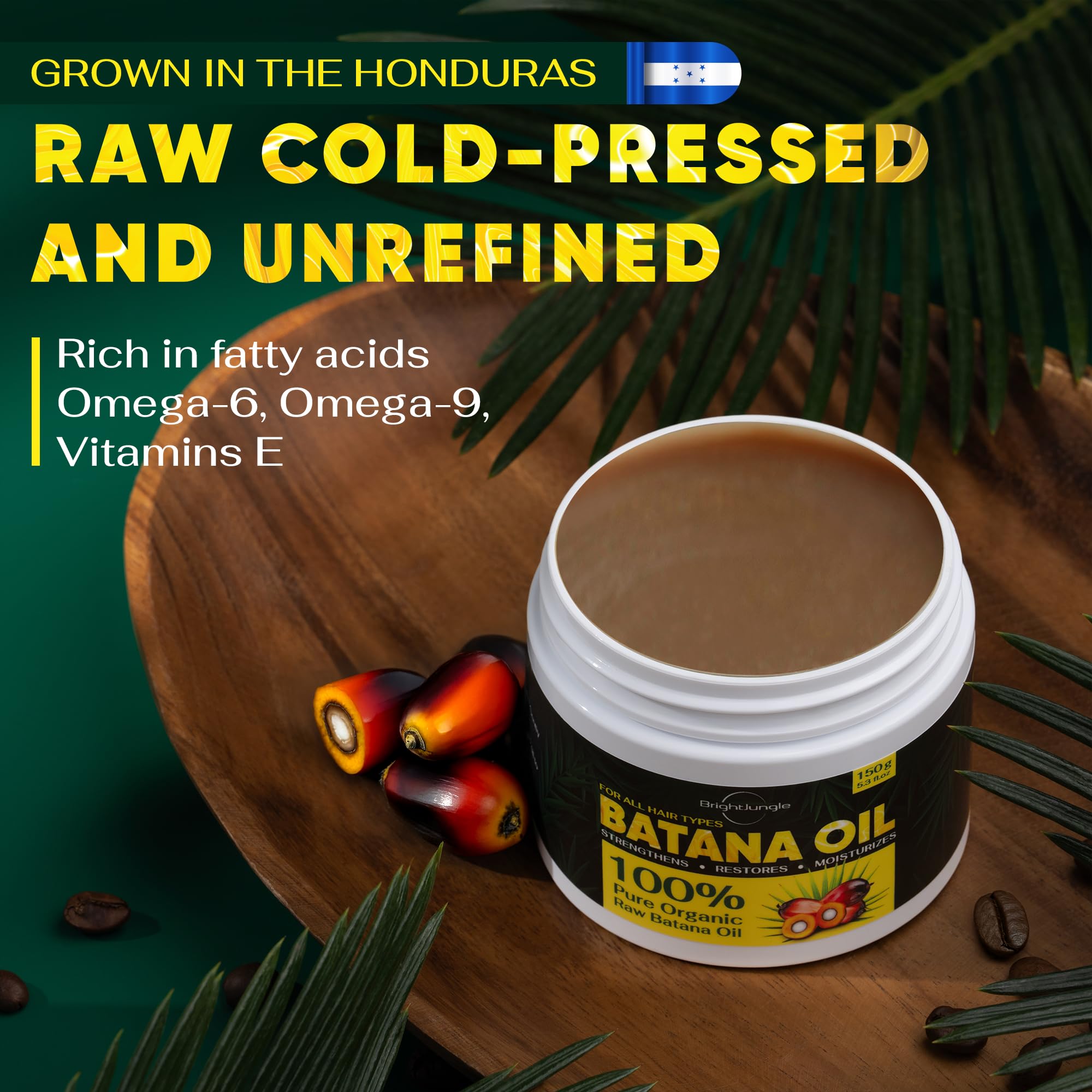 BRIGHTJUNGLE Raw Batana Oil ?.3oz Hair & Scalp Oil for Growth, Thickness & Shine ?00% Pure, Organic, Dr. Sebi Approved
