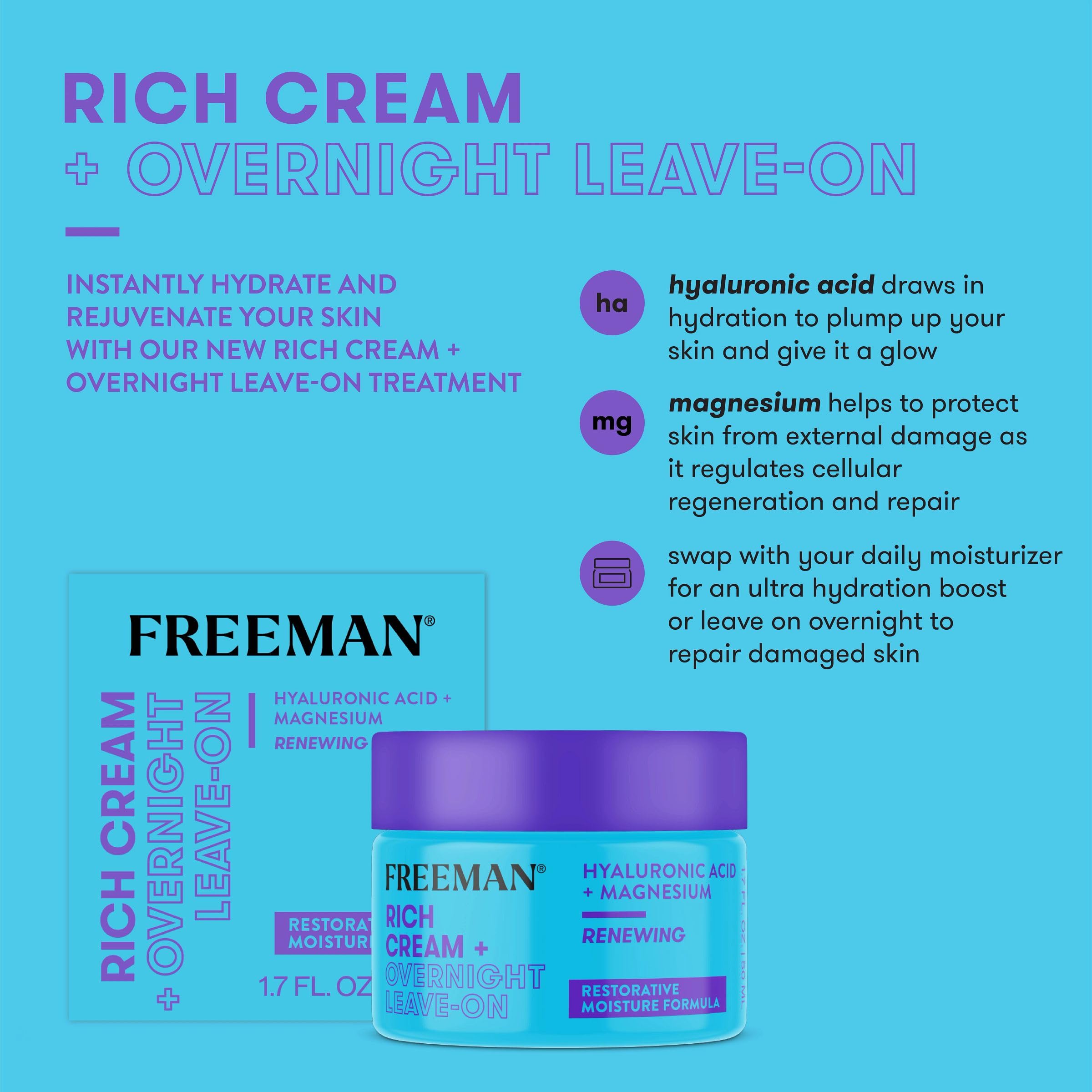 Freeman Restorative Moisturizing & Repairing Rich Cream + Overnight Leave-On Treatment, For Dull & Tired Skin, Infused With Magn