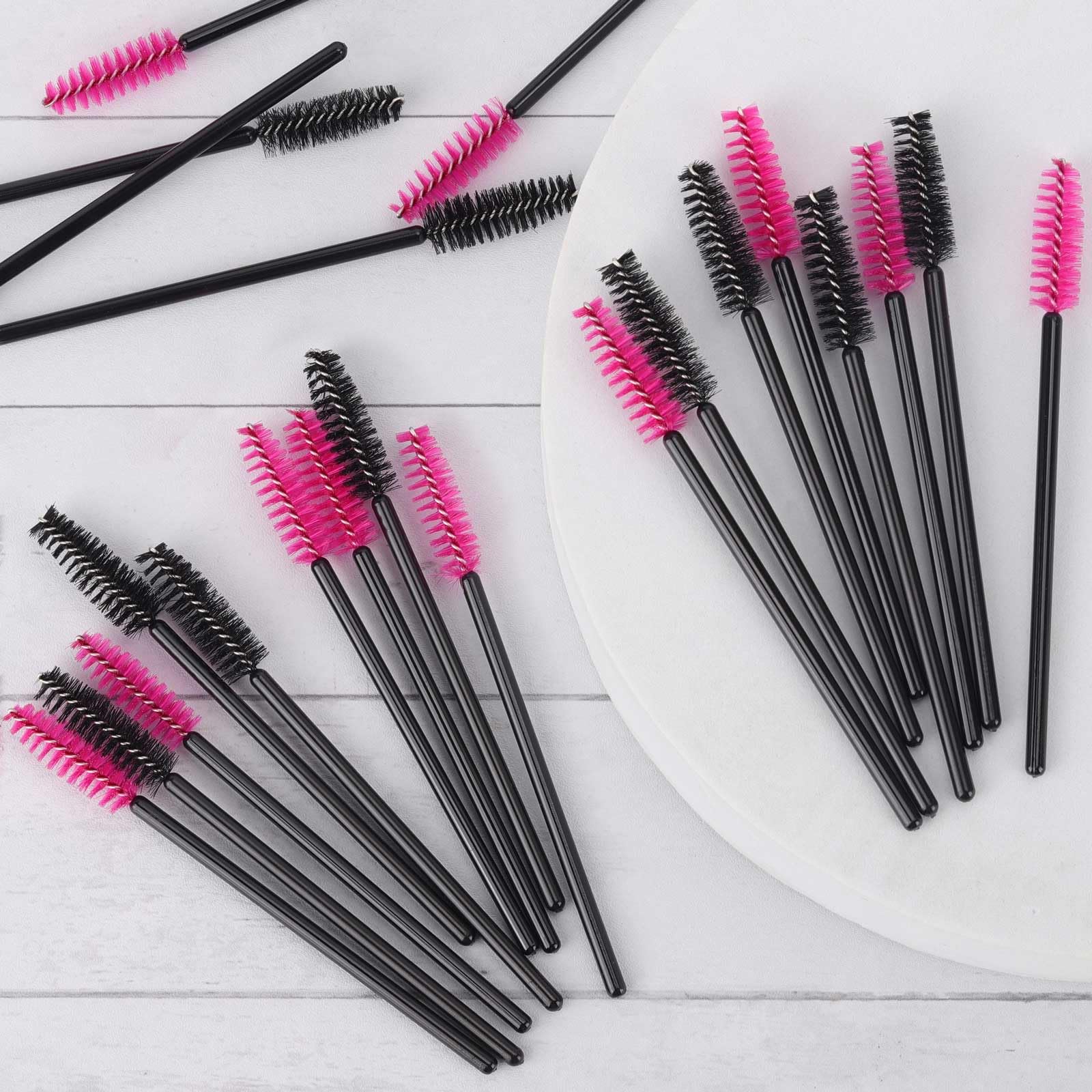 1000 Disposable Mascara Wands Eyelash Brushes Spoolies For Eyebrow Eye Lash Extension Black And Rose Red