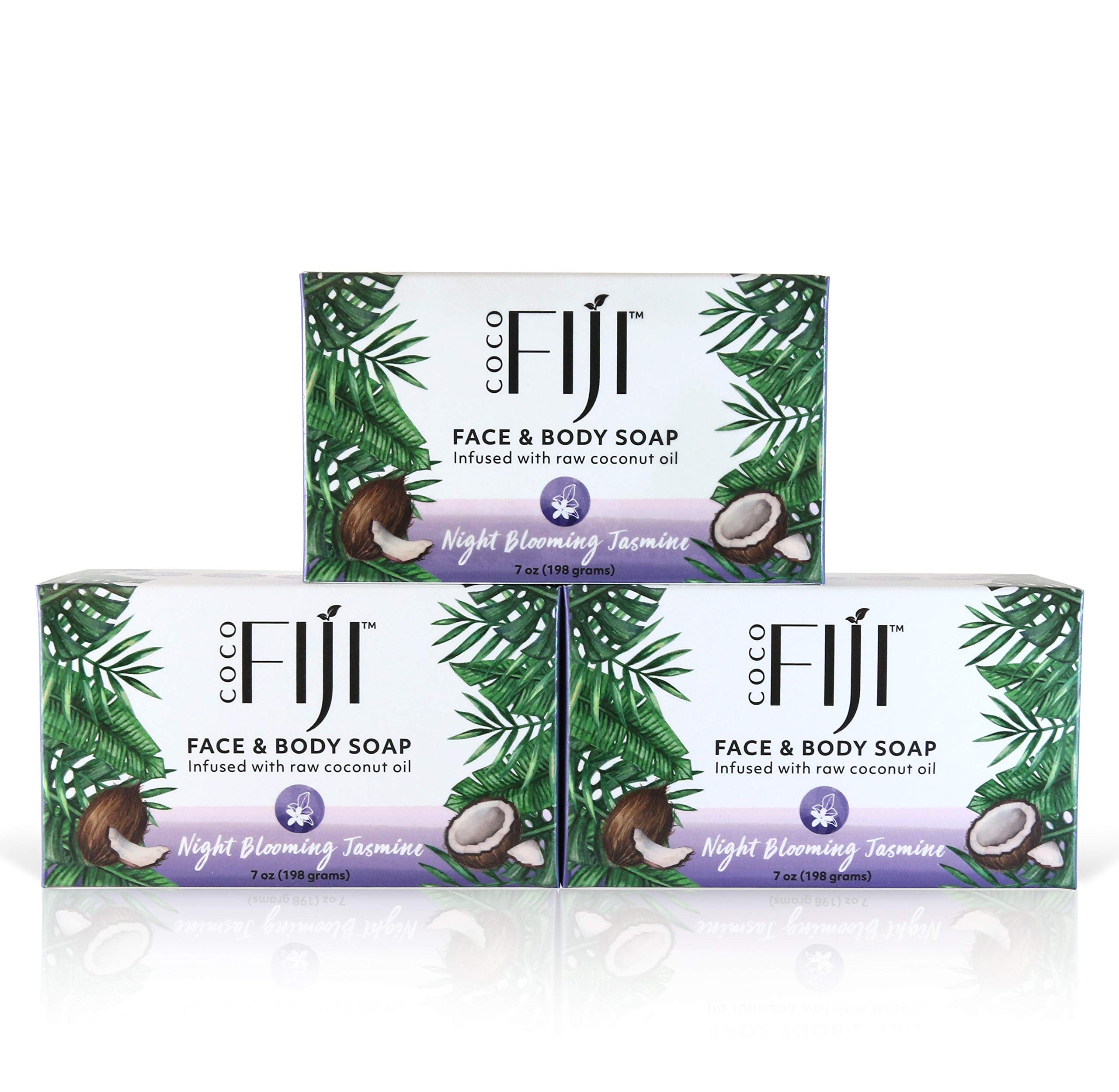 'Coco Fiji Soap Bar for Face and Body Infused With Organic Coconut Oil, Night Blooming Jasmine Essential Oil, Natural Soap for 