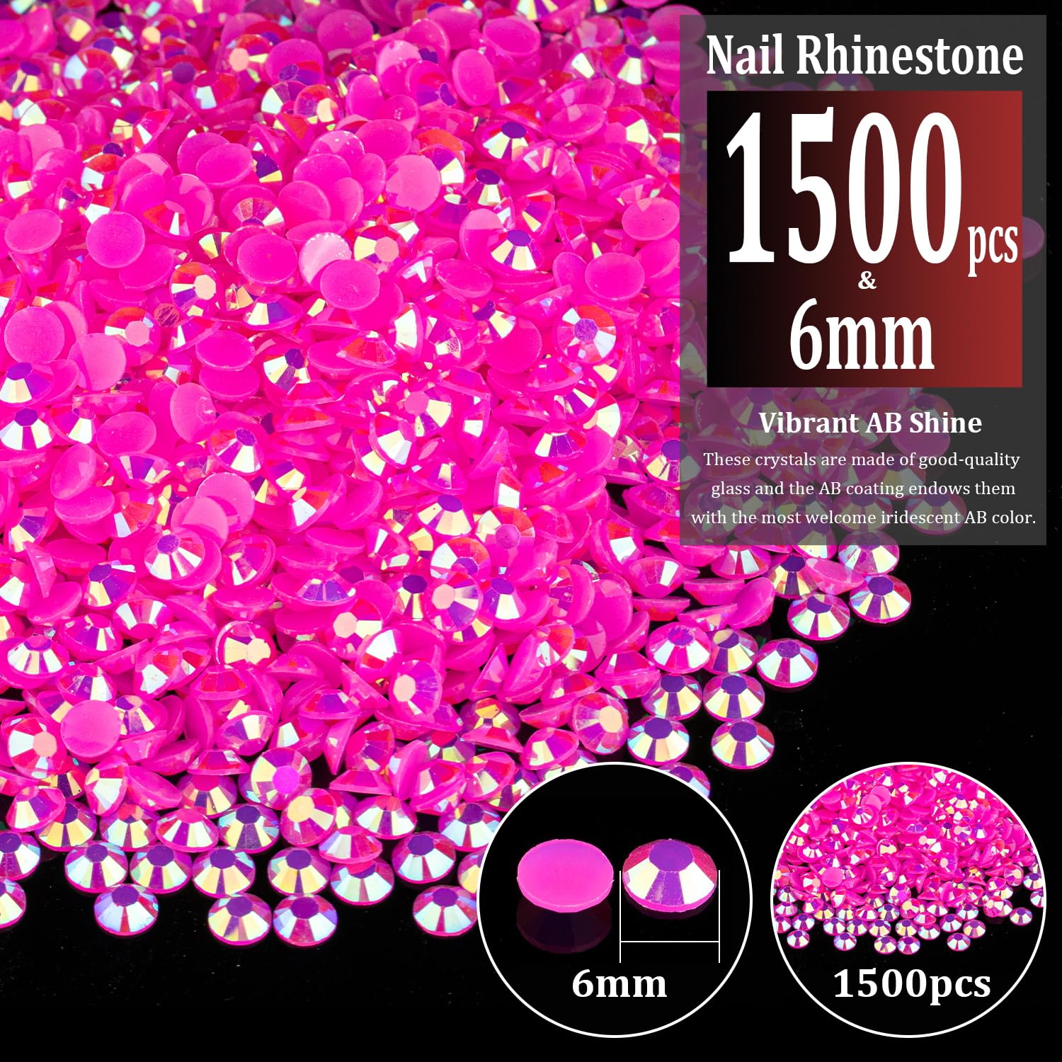 1500Pcs 6Mm Resin Rhinestones Bulk, Hot Pink Ab Flatback Round Jelly Rhinestones Bedazzling Non Hotfix Crystal Gems Large Quanti