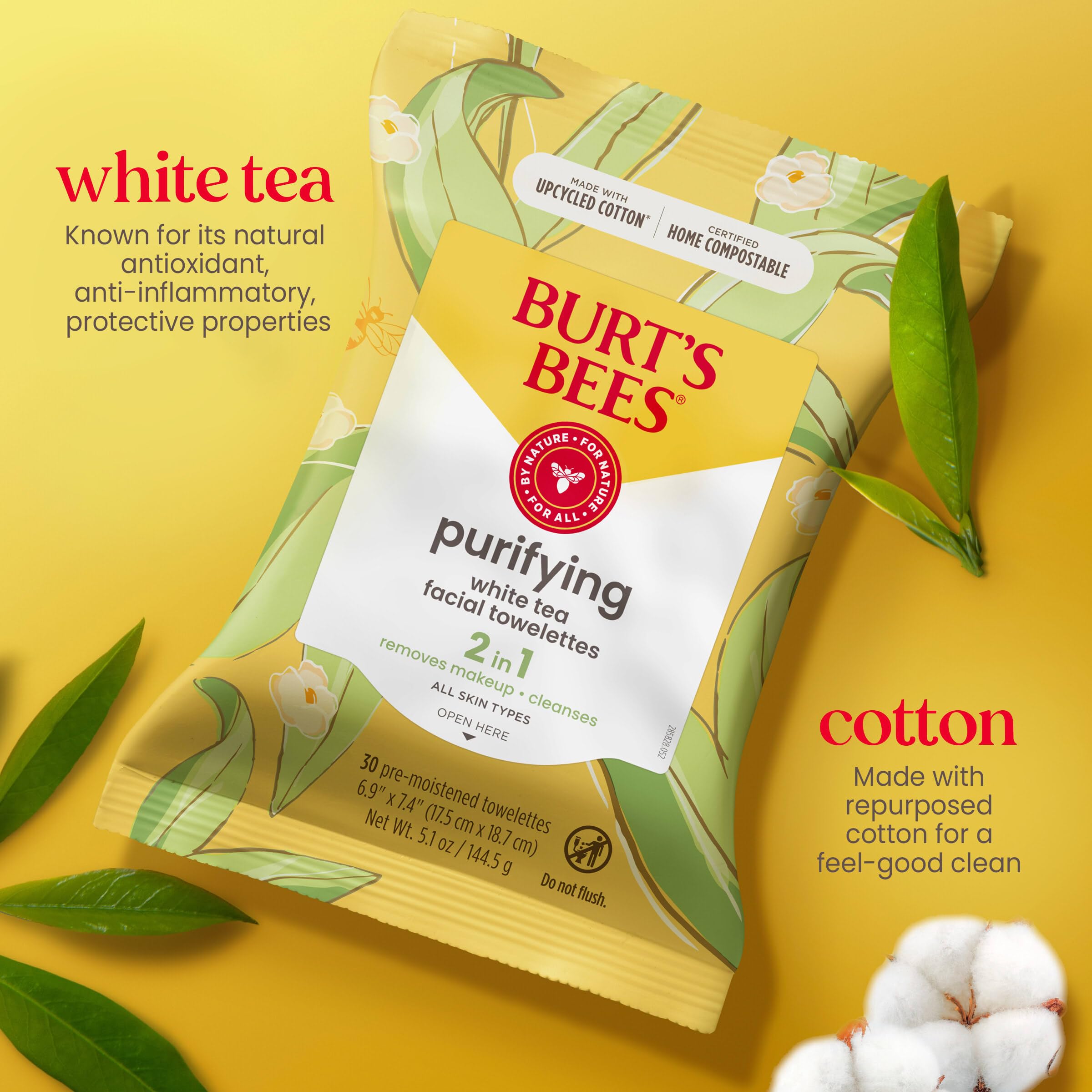 Burt 'S Bees White Tea Face Wipes, For All Skin Types, College Back To School Dorm Essentials, Hydrating Makeup Remover & Facial
