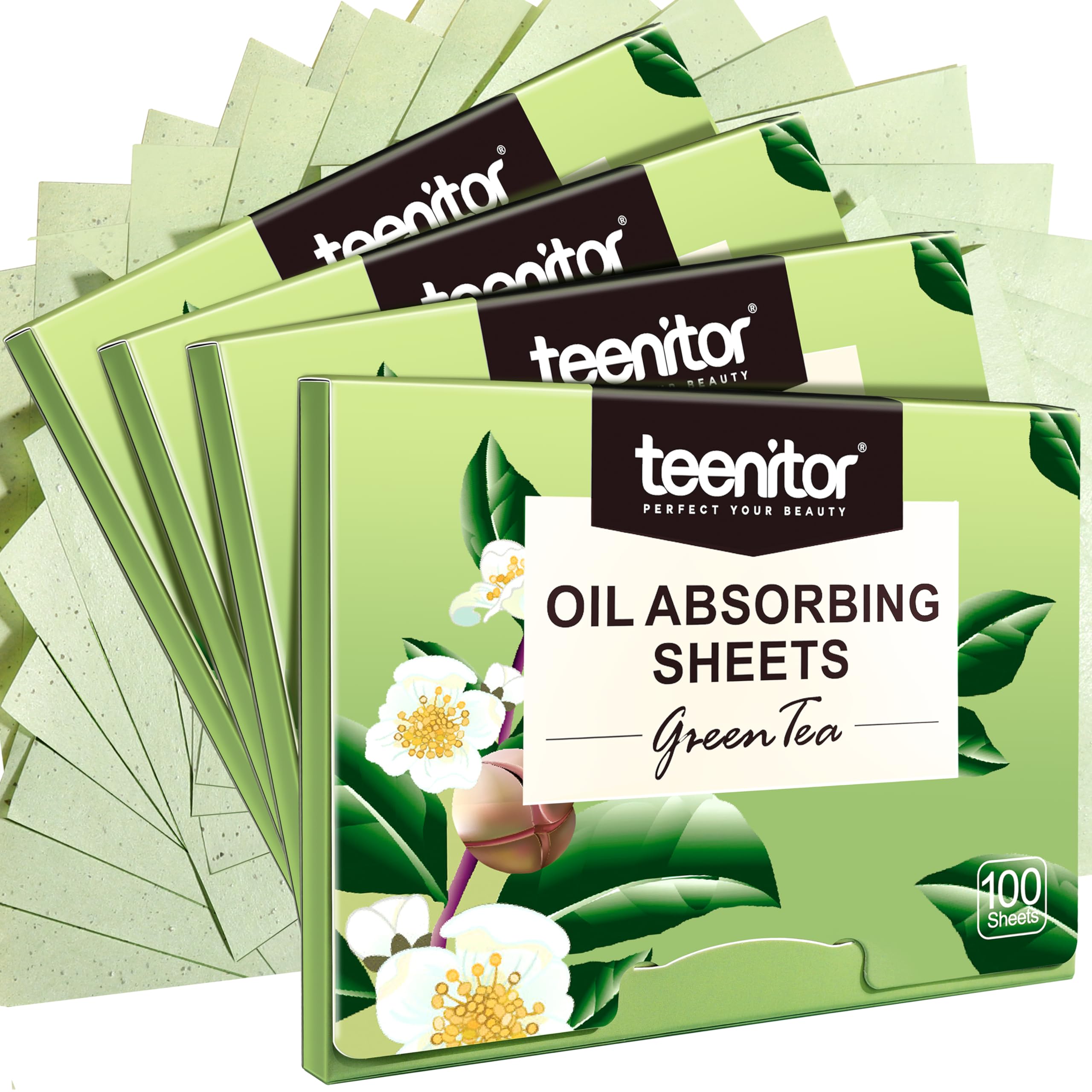 Teenitor Oil Blotting Sheets for Face, 400 Sheets Green Tea Oil Absorbing Sheets Blotting Paper for Oily Skin, Oil Absorbent Pad