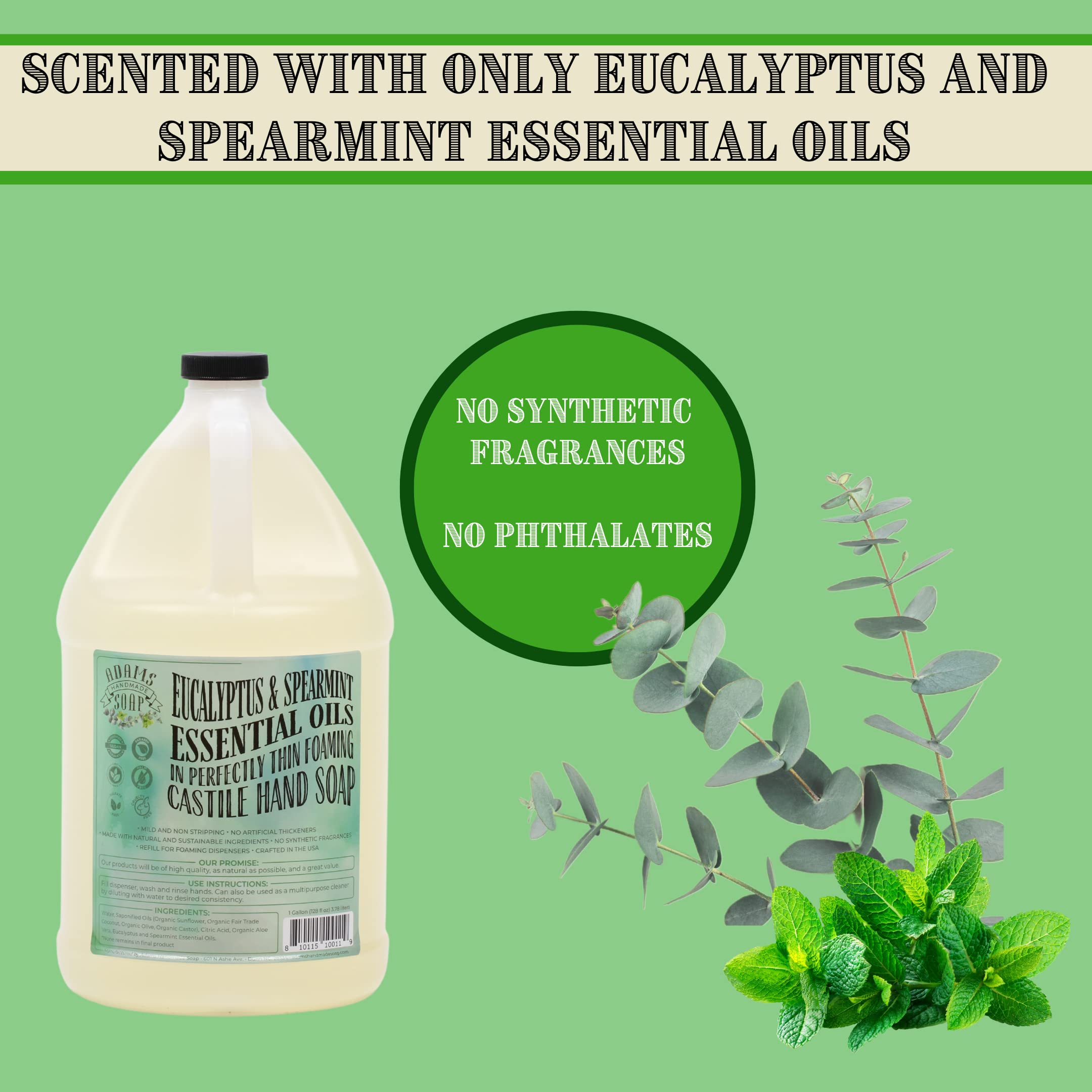 Adams Handmade Soap Liquid Foaming Soap 1 Gal (Euc Spearmint, 1 Pack)