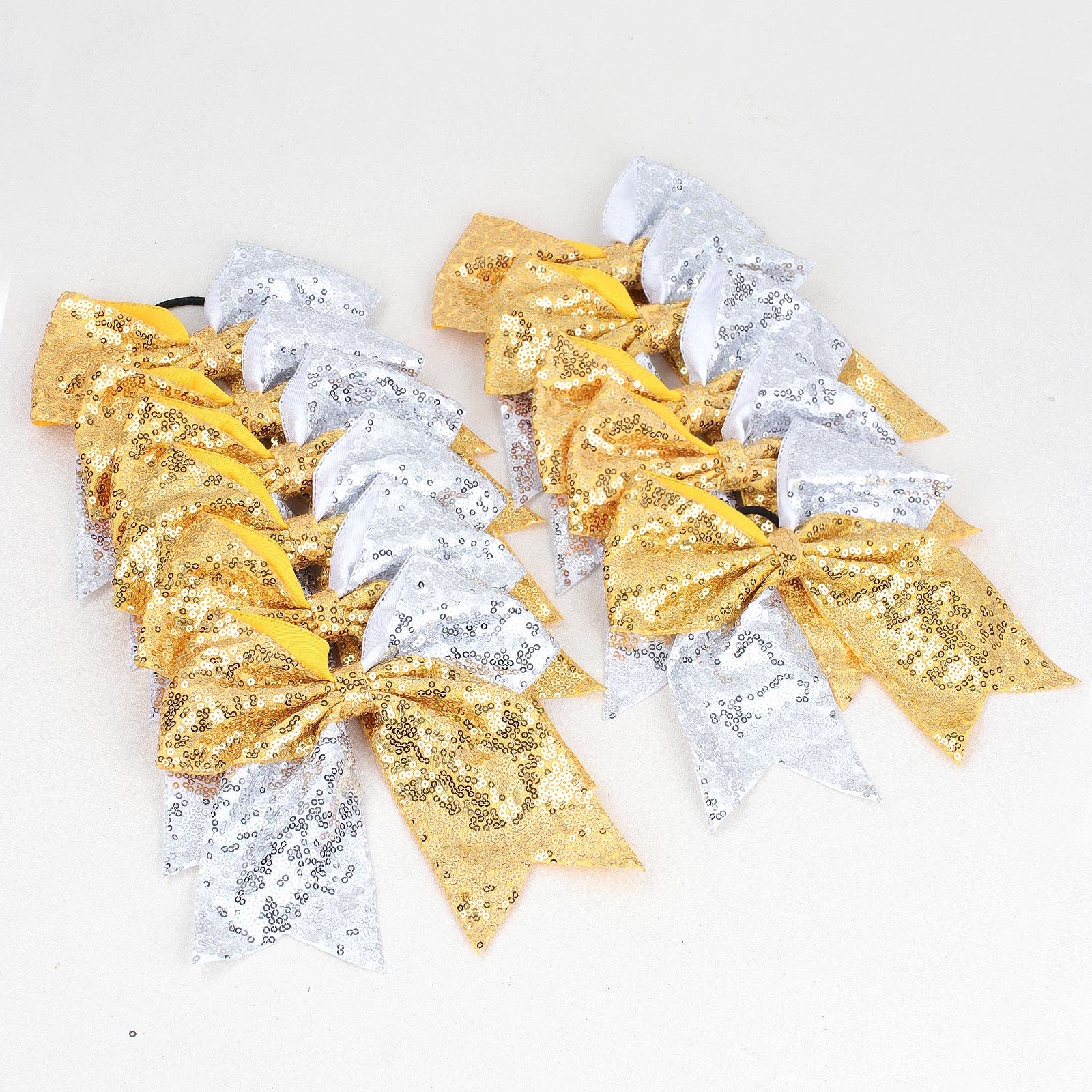 Oaoleer 12 Count 7'' Cheer Bow, Handmade Sequin Glitter Ribbon Hair Tie For Cheerleading Team Sports, Girls Hair Accessories, Go
