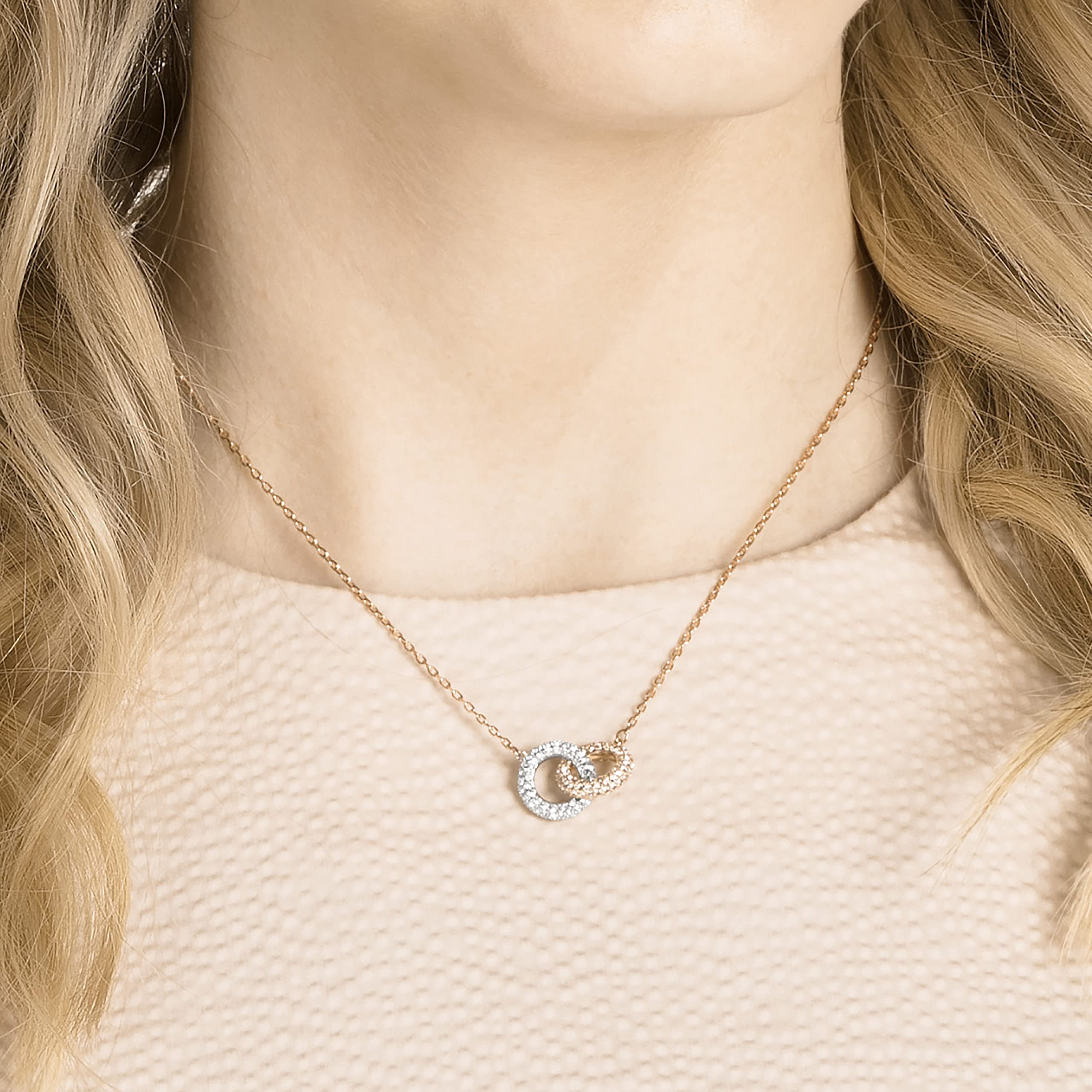 Swarovski Dextera Clear Crystals And Rose Gold Tone Plated Intertwined Circles Necklace 5414999 For Women