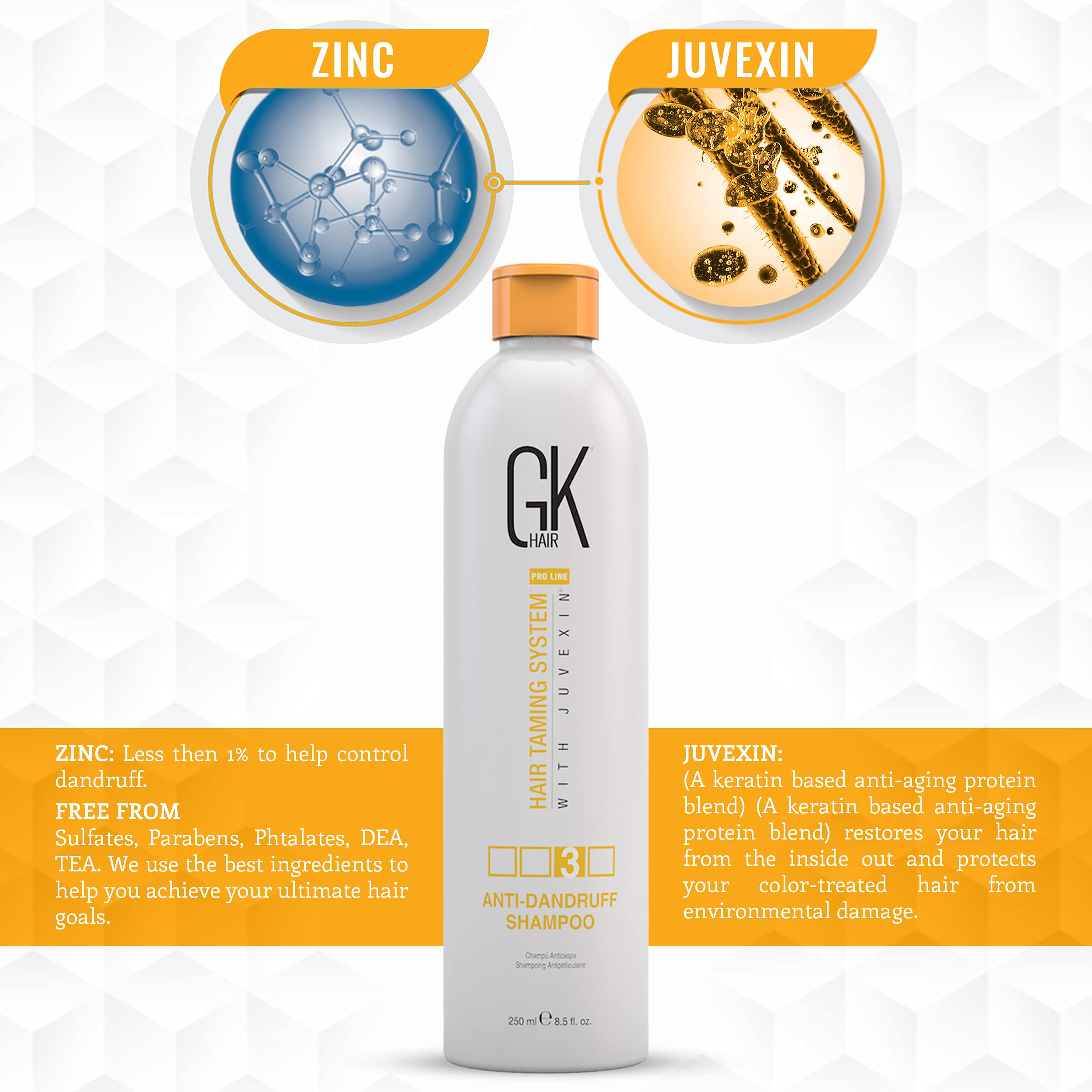 Gk Hair Global Keratin Anti Dandruff Shampoo (8.5 Fl Oz/250Ml) - Hair Deep Cleansing And Impurities Remover Anti Residue Sulfate