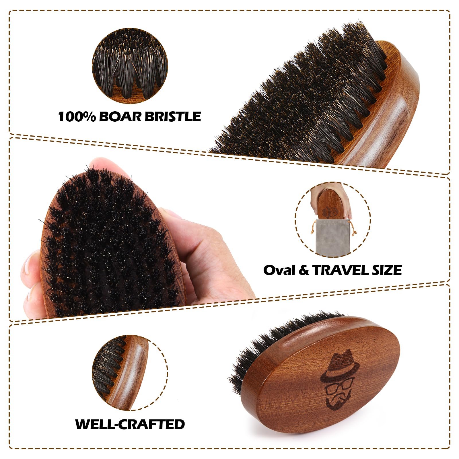 Sosoon Beard Brush For Men, 100% Pure Boar Bristle Beard Brush, Beard Grooming Set Including Beard Comb, 2 Pcs Mustache Scissors