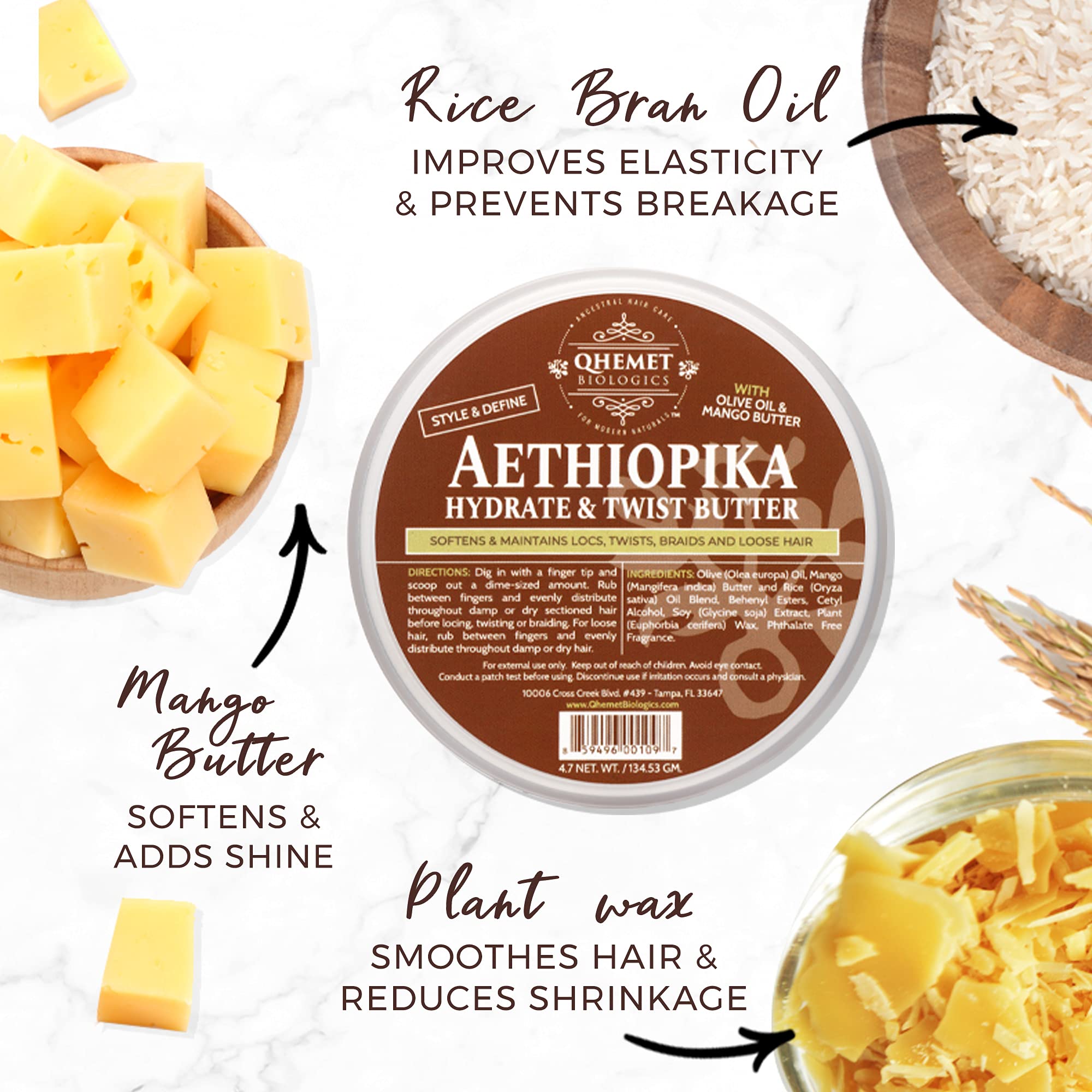 Qhemet Biologics Aethiopika Hydrate & Twist Butter - Frizz-Free Styling Butter Adds Flexible Definition To High & Low Porosity H