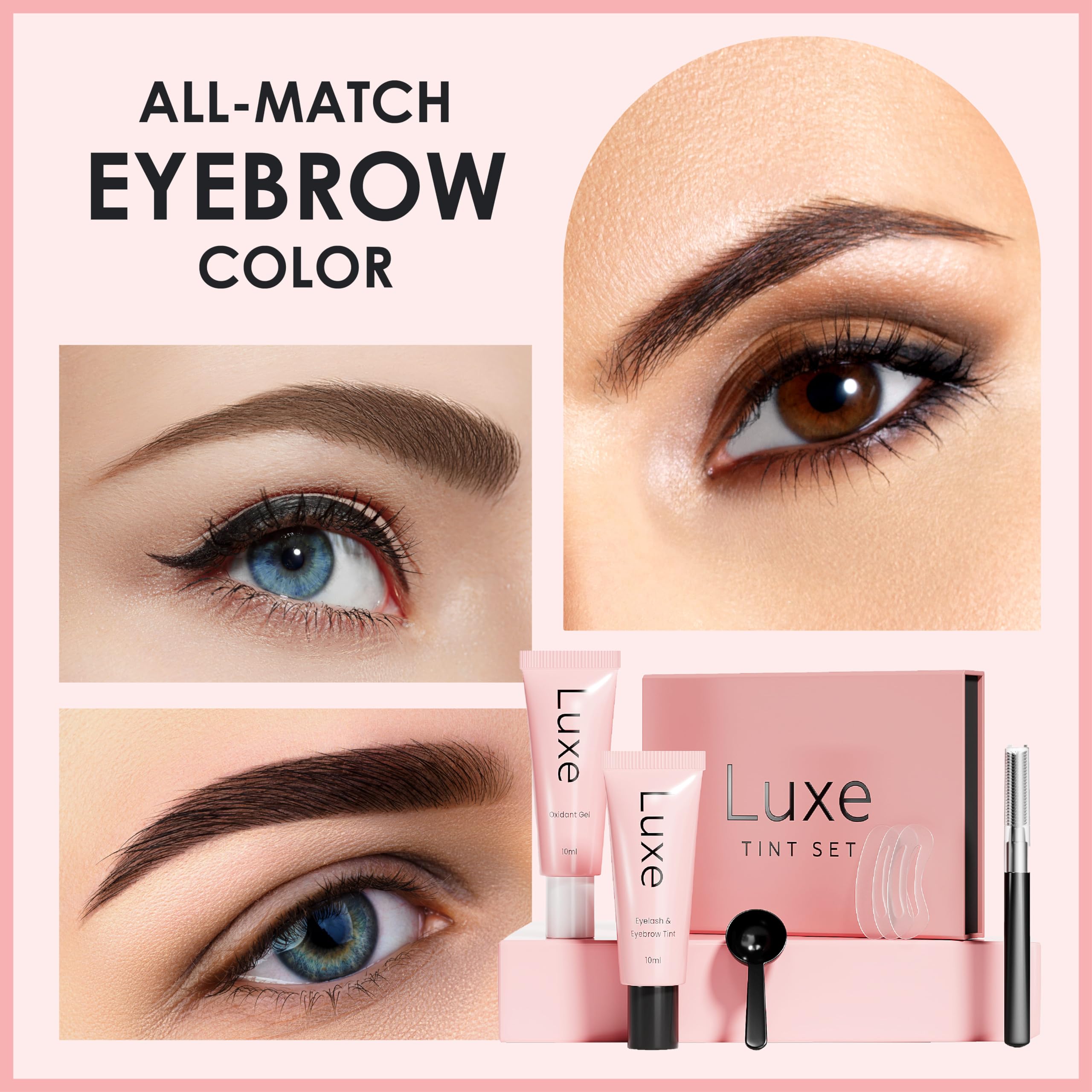 Luxe Cosmetics - Brown Color Set For Lashes And Brows - Long Lasting Temporary Color (Up To 4 Weeks) - Vegan & Cruelty-Free - Fo