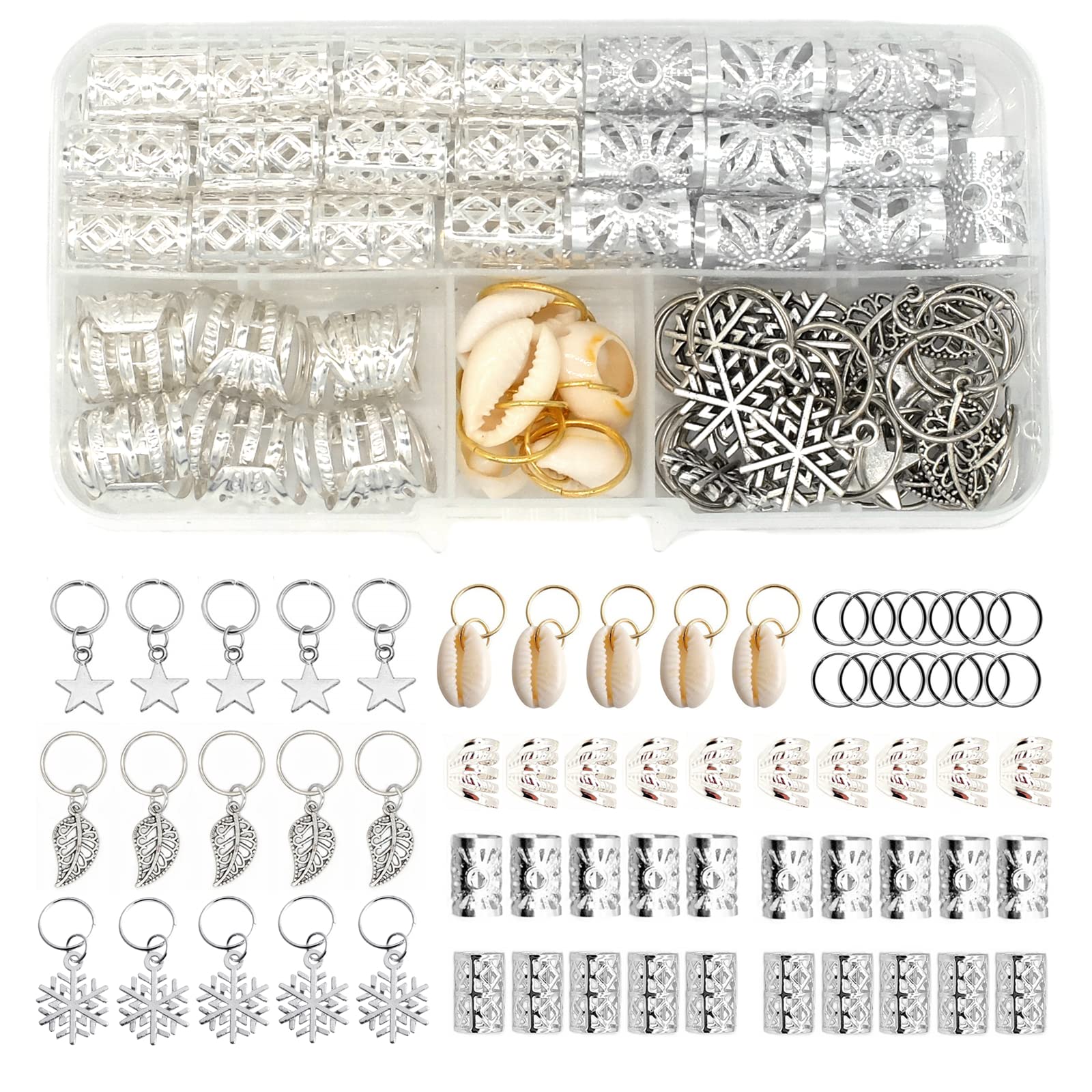 100 Pieces Dreadlocks Loc Hair Jewelry for Women Braids Hair, 20 Pieces Loc Jewelry Accessories for Braiding Hair, Big Silver Br