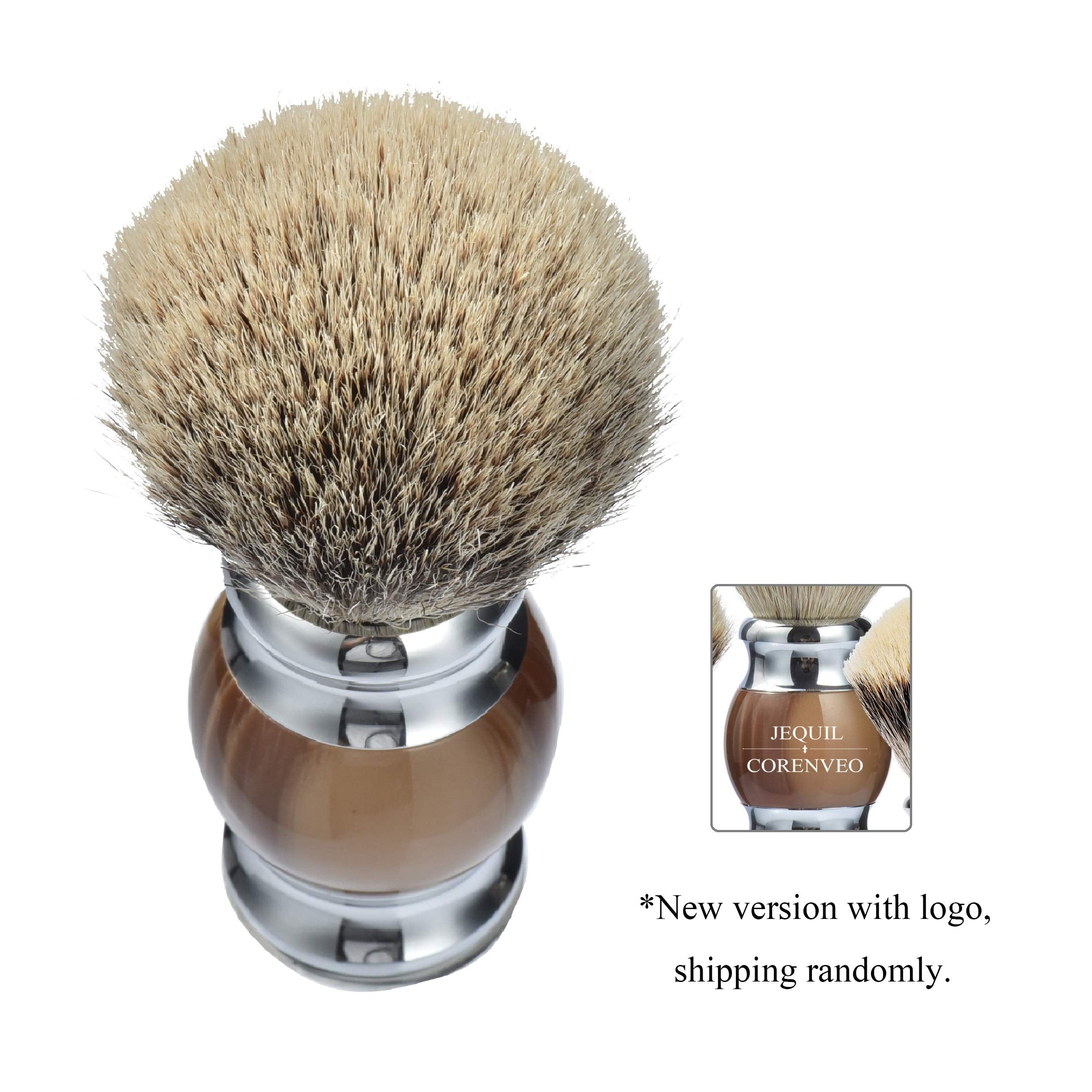 Je&Co 100% Silvertip Badger Hair Shaving Brush, Handmade Shaving Brush With Fine Resin Handle And Stainless Steel Base (Brown)