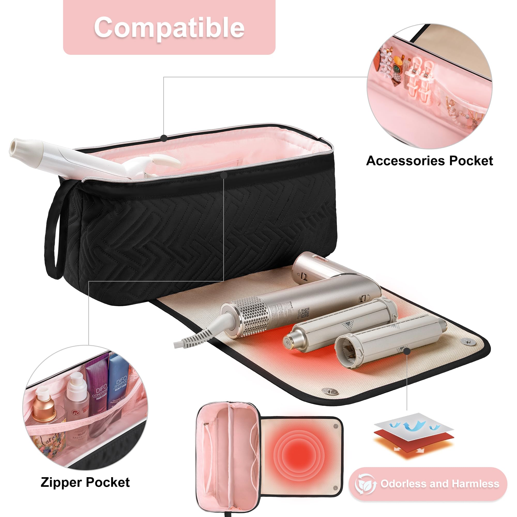 Leudes Hair Tools Travel Bag For Women Heat Resistant Mat For Travel Essentials Hot Tools Straighteners,Flat Irons,Curling Iron,
