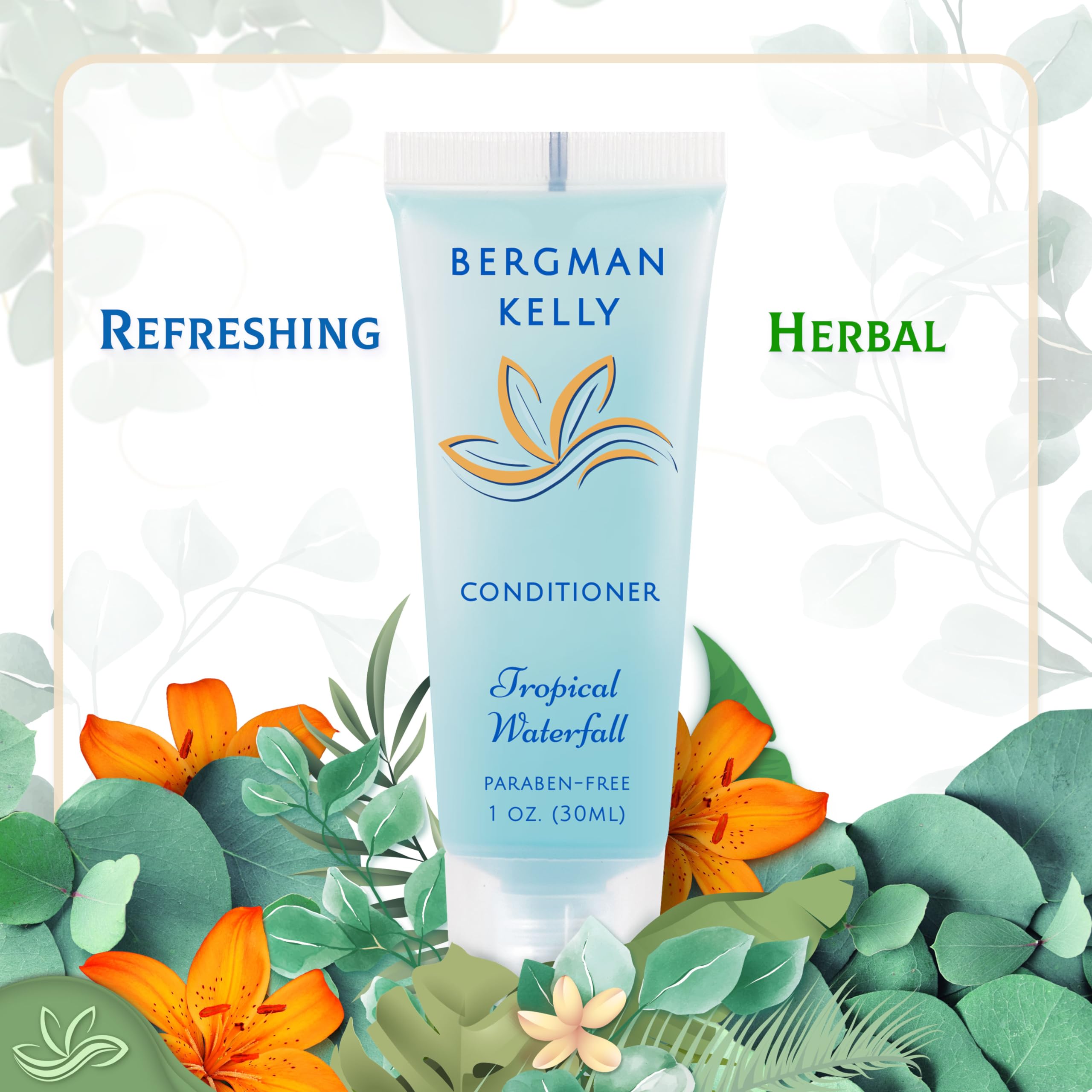 Bergman Kelly Round Hotel Soap Bars, Shampoo & Conditioner 3-Piece Set (1 Oz Each, 150 Pc Total, Tropical Waterfall), Delight Yo