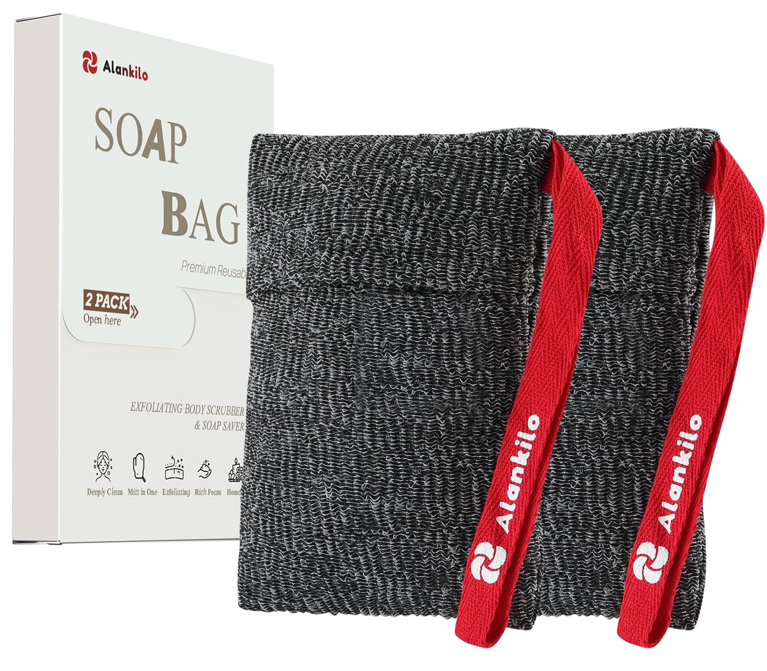 Alankilo 2 Pieces Soap Bags For Soap Bars, Exfoliating Soap Saver Bags, Foaming Bar Soap Pouches For Use In Baths Or Showers(Dar