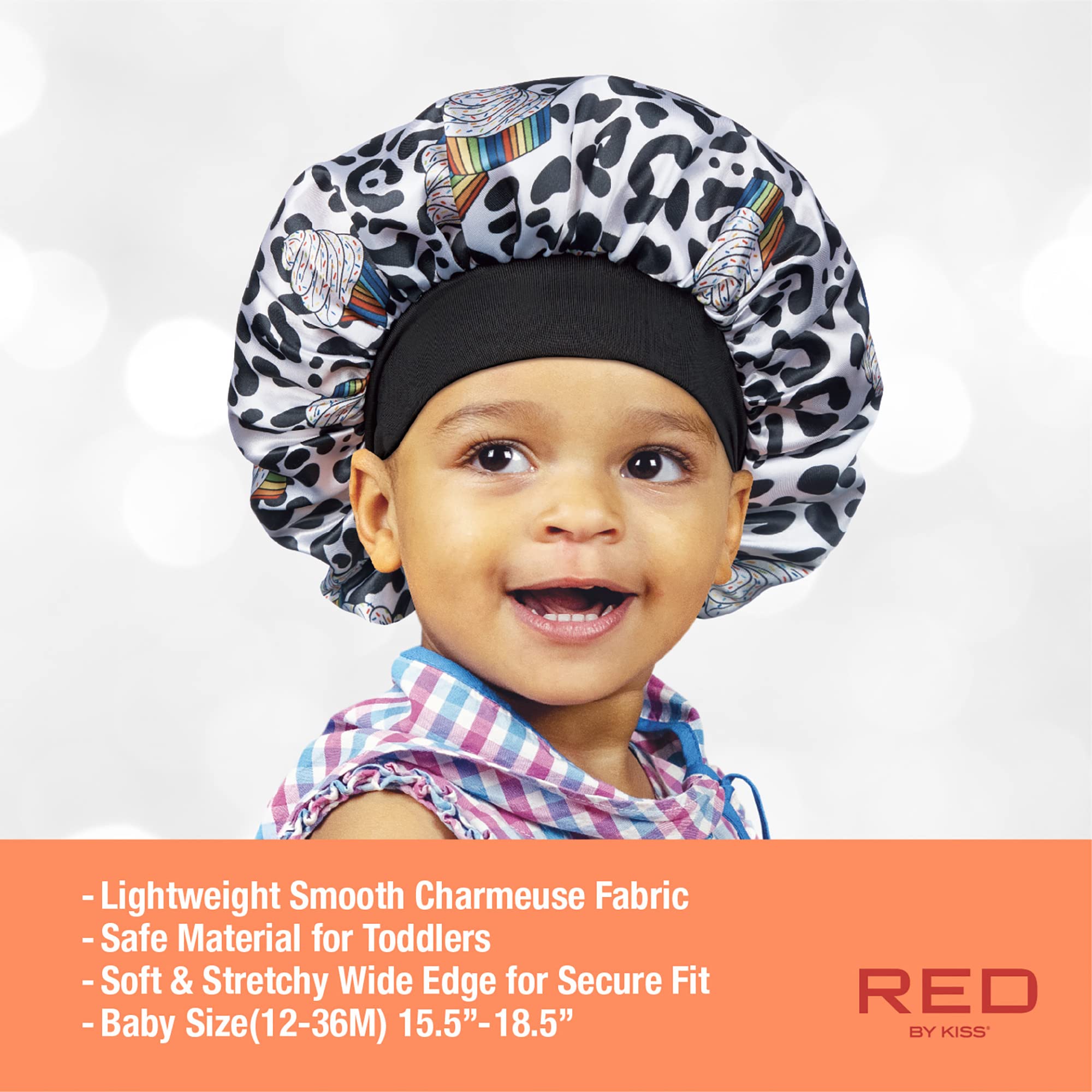 Red By Kiss Toddler Satin Bonnet Sleep Caps Hair Wraps Hair Bonnet (Black Cupcake)